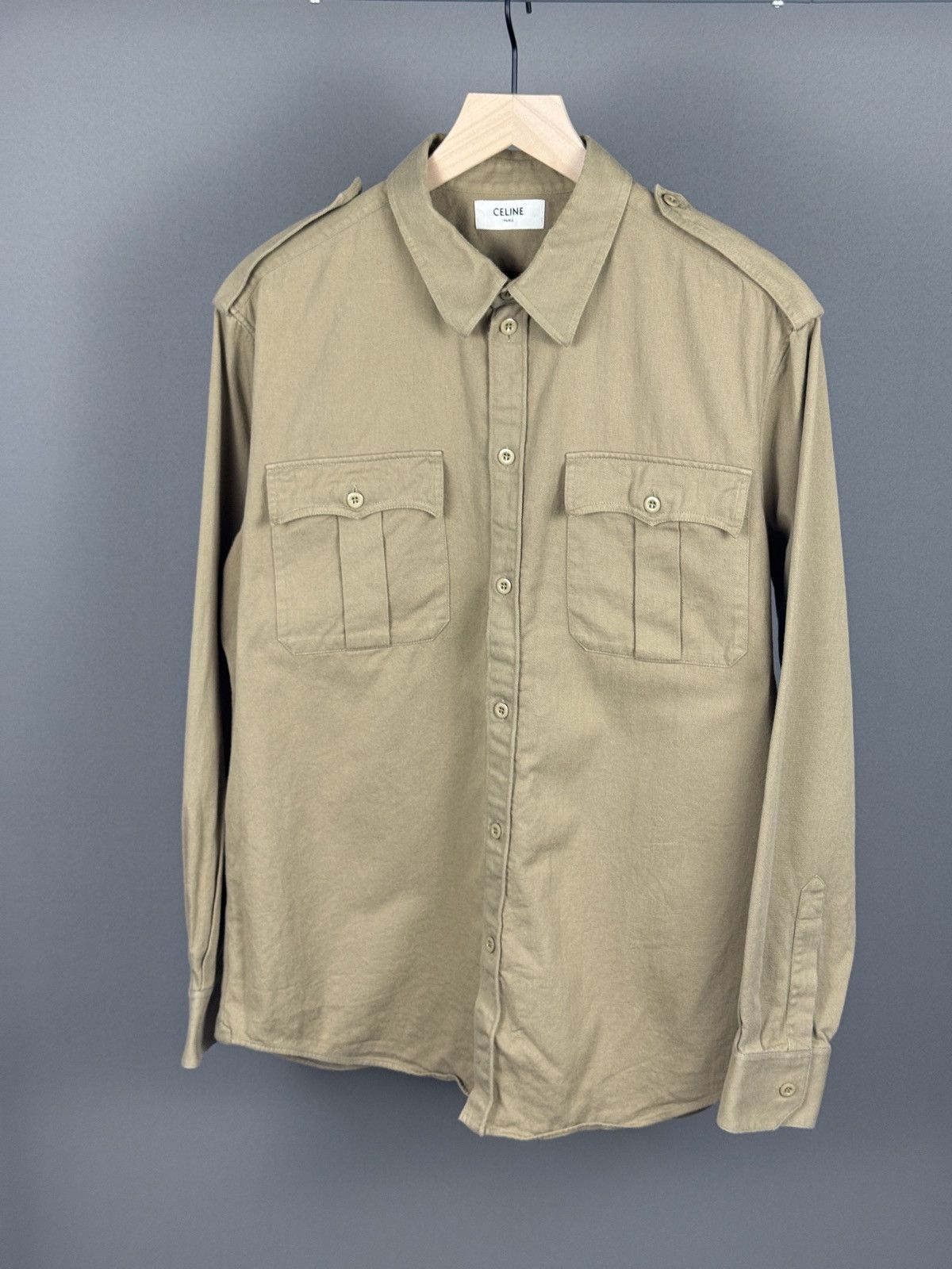 Celine SS 20 Celine X Hedi Slimane Military Shirt in Cotton Twill Size US M / EU 48-50 / 2 - 3 Thumbnail