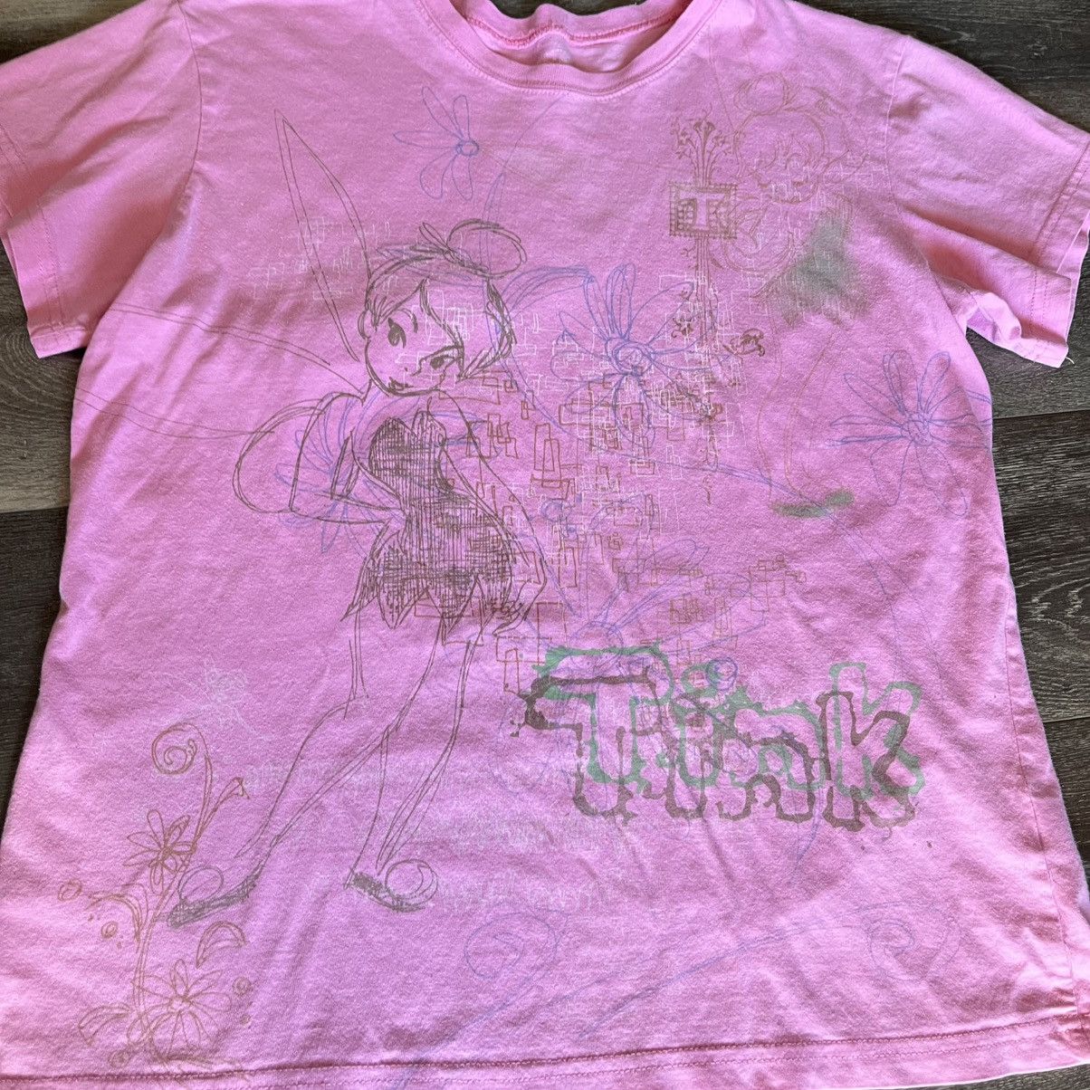 Disney Vintage Y2K Tinker Bell Big All Over Print Graphic Logo Tee Size L / US 10 / IT 46 - 2 Thumbnail