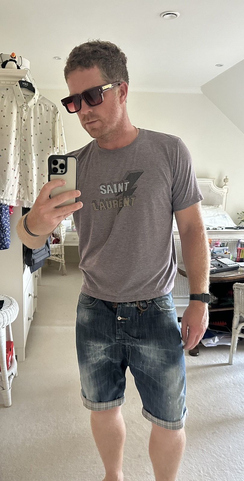 Saint Laurent Paris Saint Laurent lightning bolt logo grey t shirt M Size US M / EU 48-50 / 2 - 3 Thumbnail