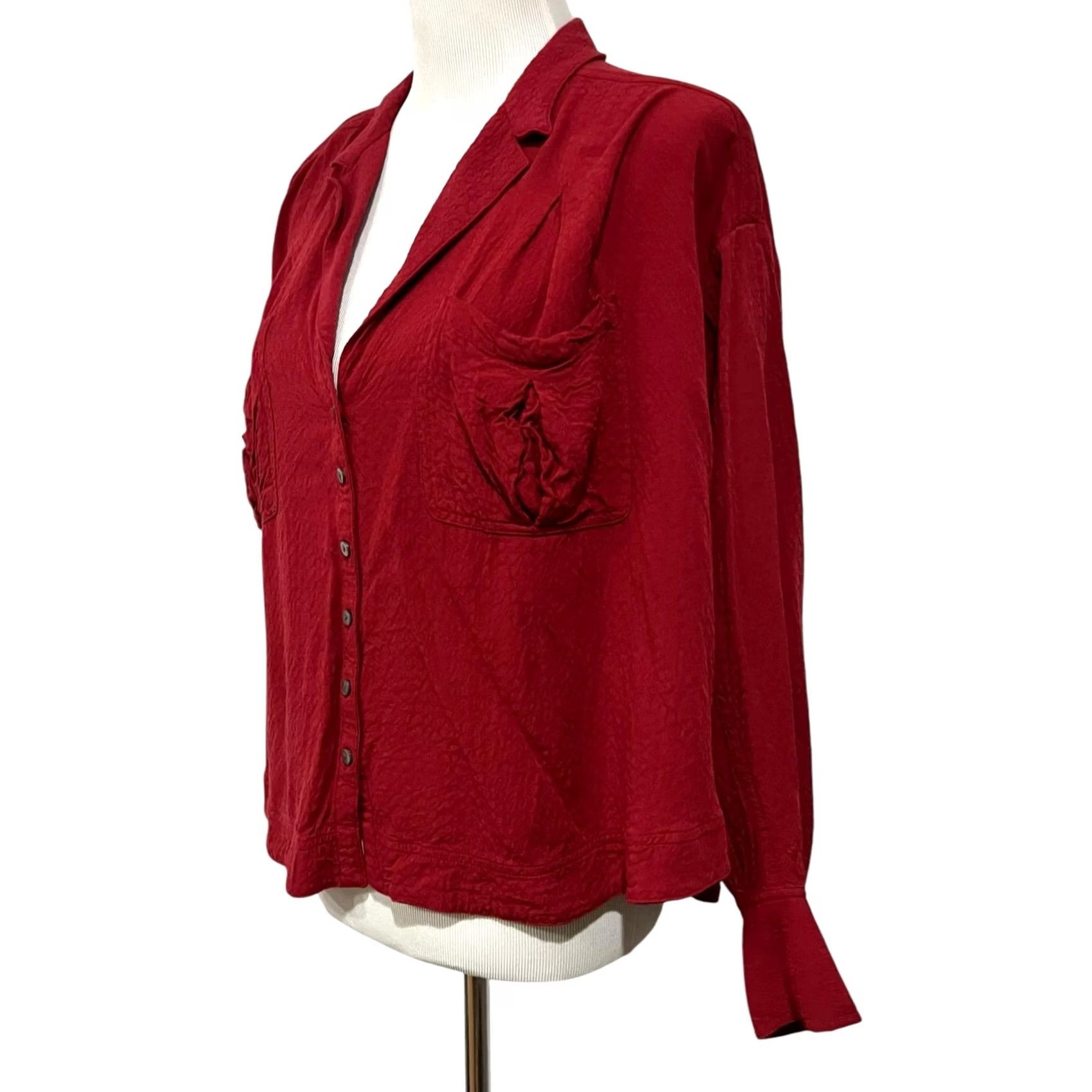 Free People Free People Red Oversized Button Front Erin’s Jacquard Long Sleeve Women’s Sz S Shirt Women S Red Oversized Button-Up 90s/2000s? Size S / US 4 / IT 40 - 3 Thumbnail