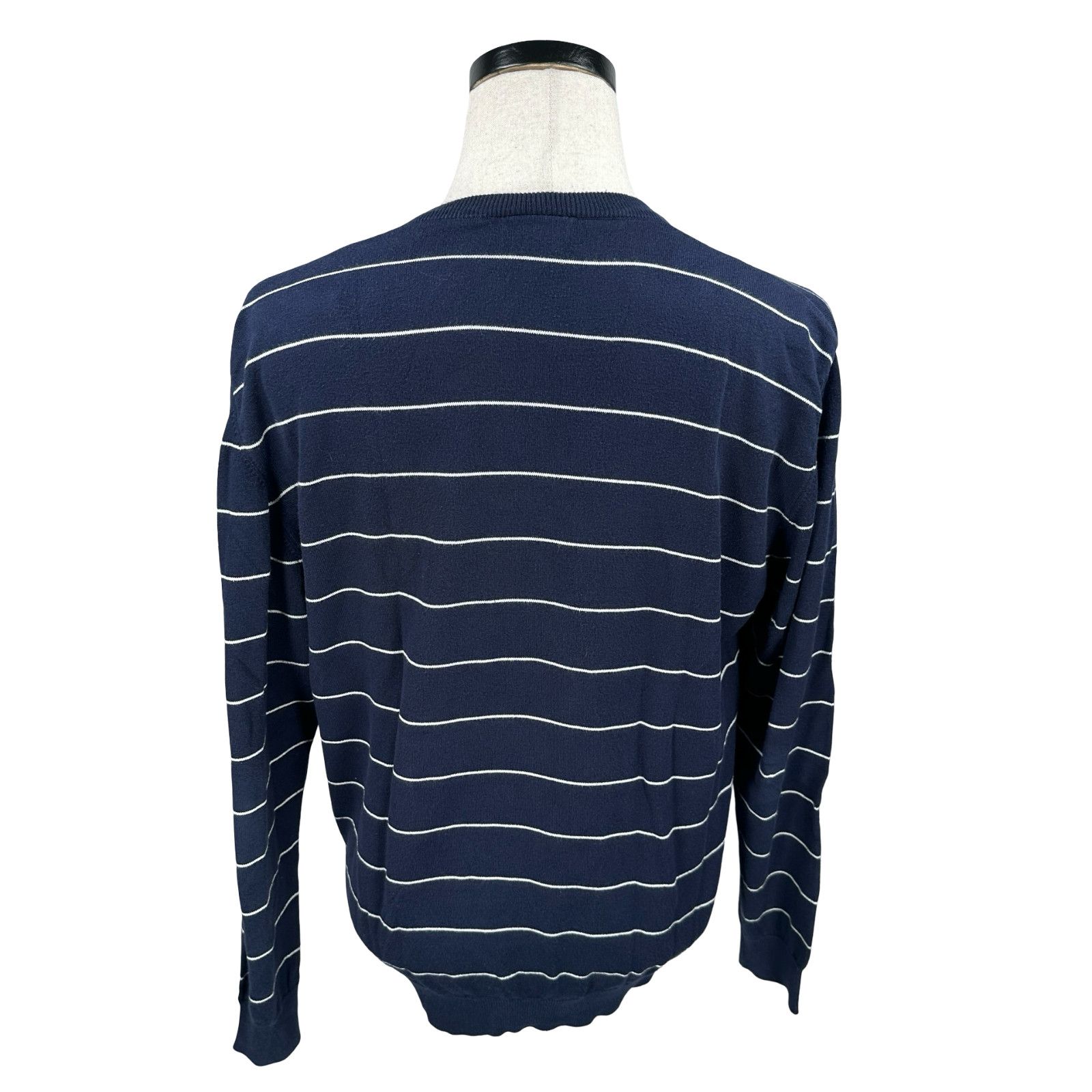 Lacoste Lacoste Sweater Men 6 Blue White Striped Cotton V-Neck Logo Size US L / EU 52-54 / 3 - 4 Thumbnail