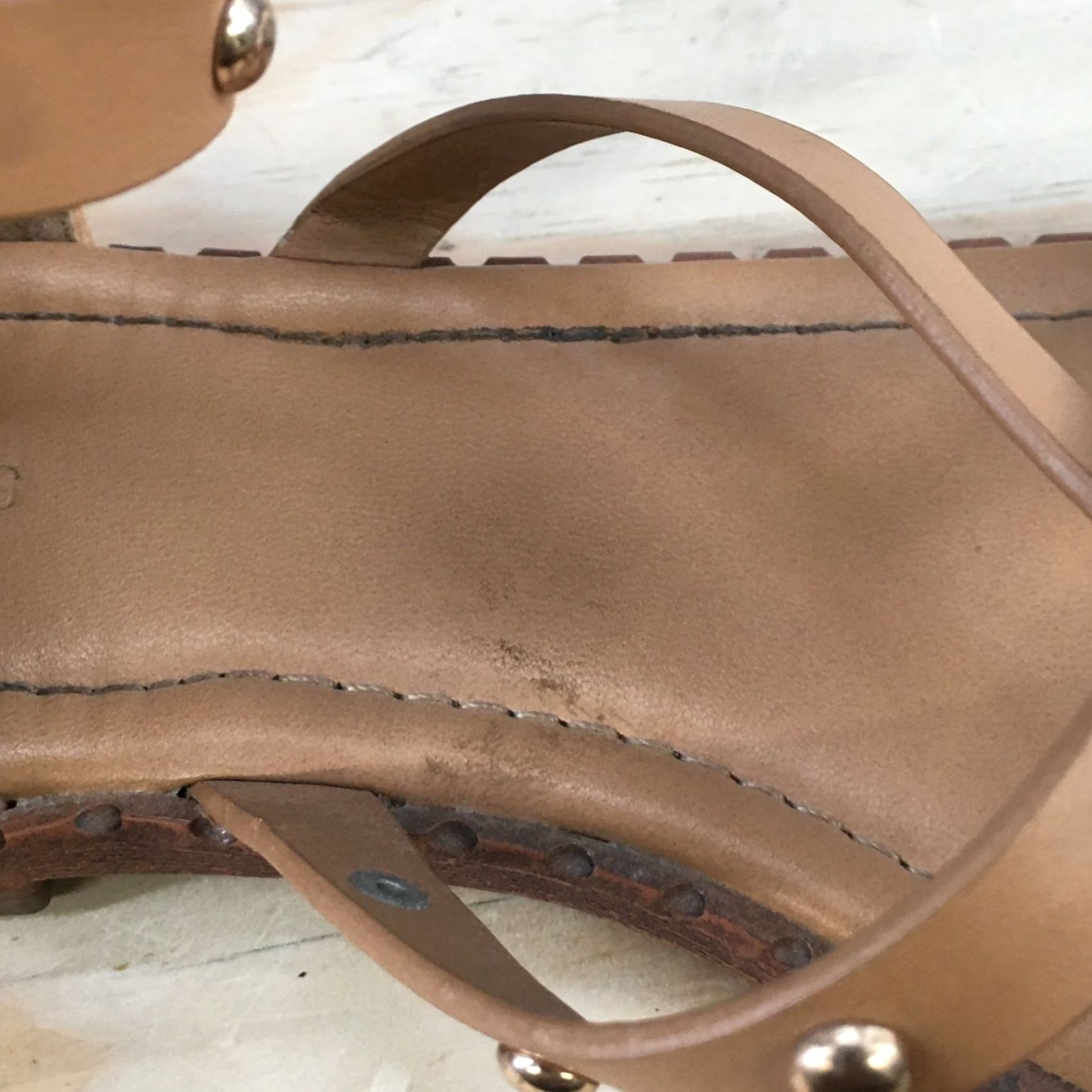 Vintage Maurices Sandals Womens 8 Harley Gladiator Brown Faux Leather Studded Flats Size US 8 / IT 38 - 3 Thumbnail