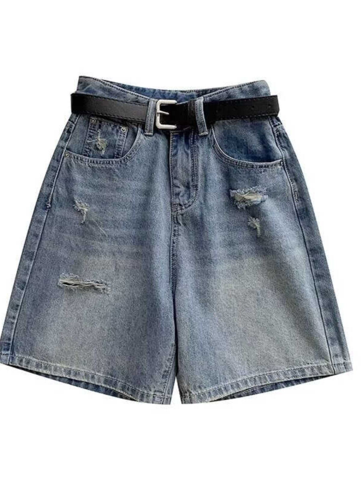 Japanese Brand × Jean Straight washed wide leg denim shorts with holes Size US 32 / EU 48 - 5 Thumbnail