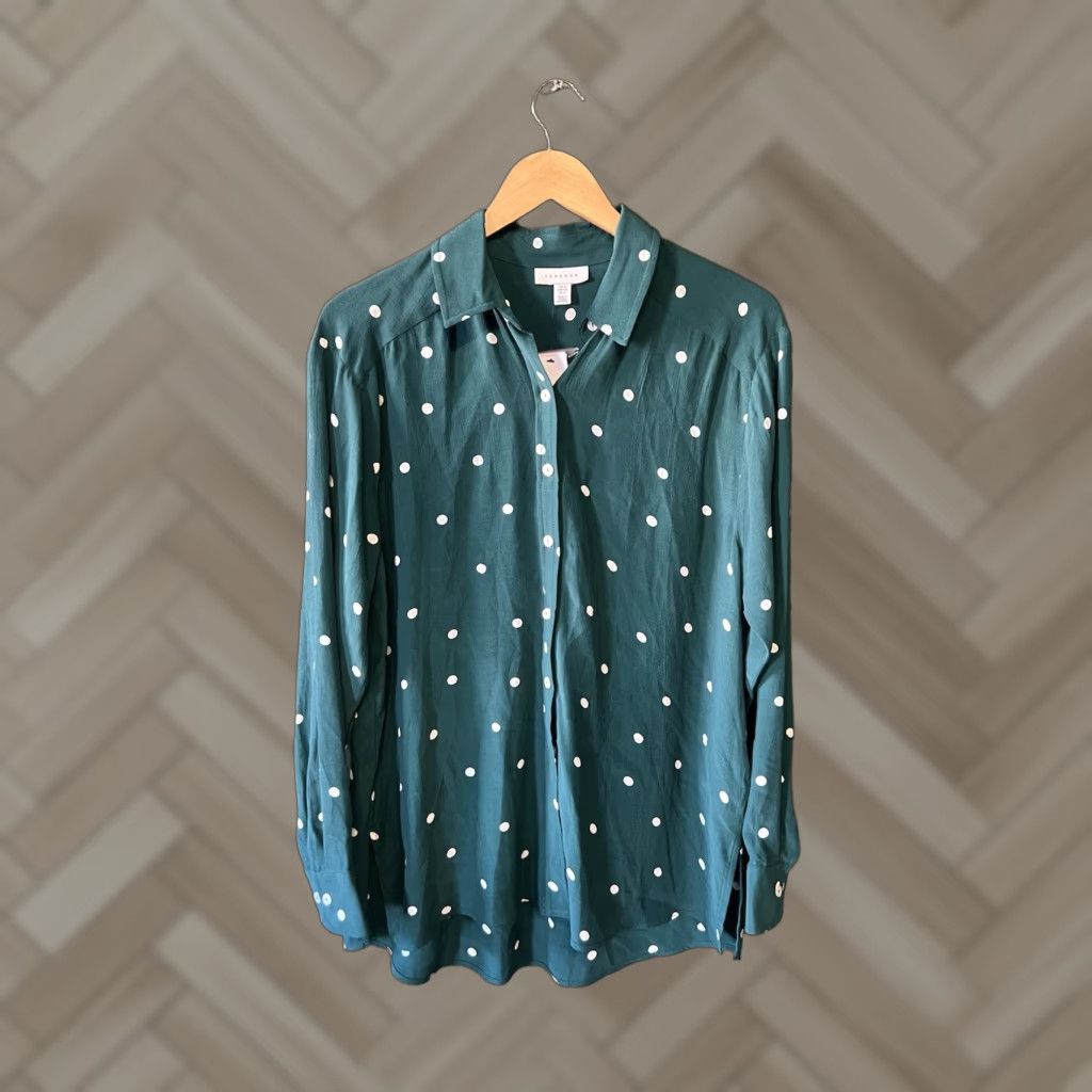 Topshop Topshop Womens Green Polka Dot Long Sleeve Button-Up Shirt NWT Size 8 Size M / US 6-8 / IT 42-44 - 1 Thumbnail