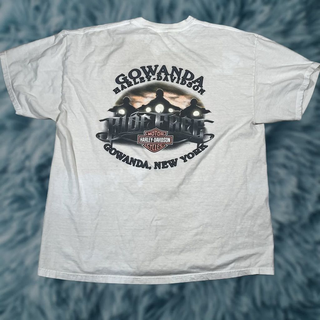 Harley Davidson Harley-Davidson Biker Logo T Shirt Tee Mens XL Beige Gowanda NY Double Sided Y2K Size US XL / EU 56 / 4 - 1 Thumbnail