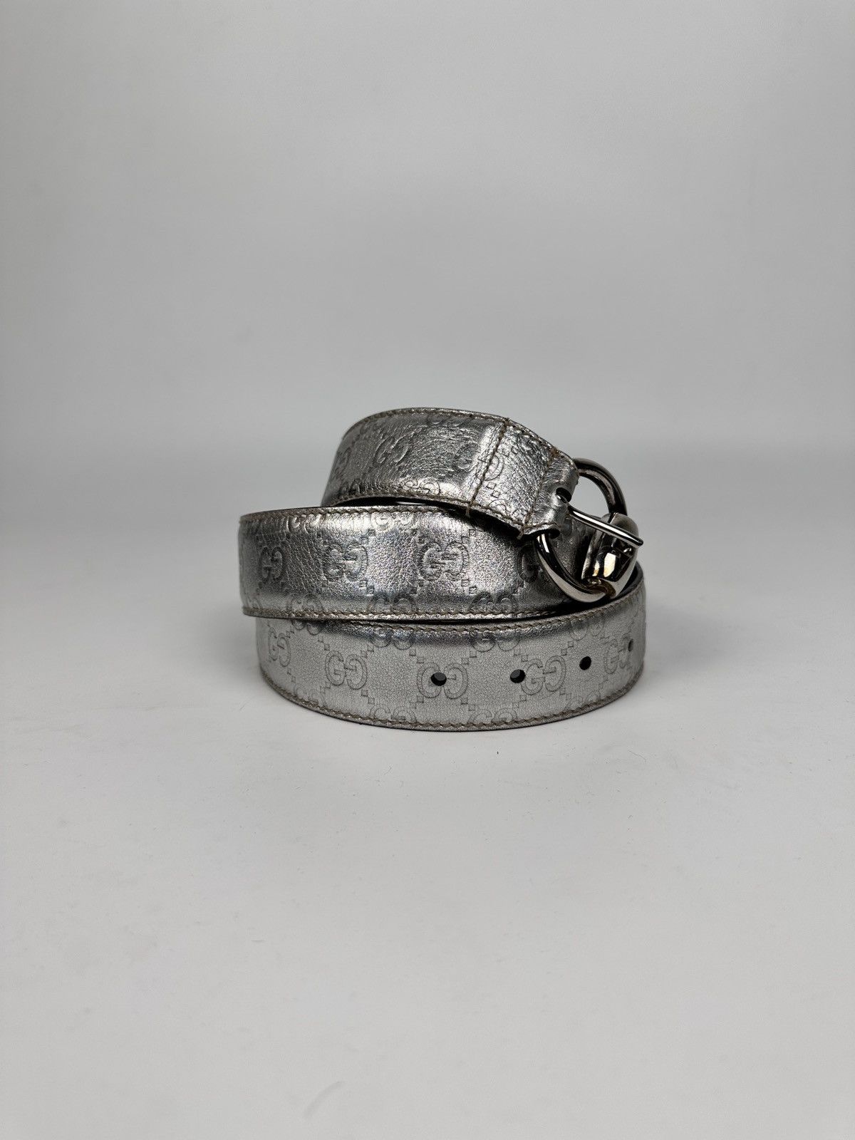 Gucci Gucci Silver Guccissima Leather Belt Metallic Monogram Italy Size ONE SIZE - 1 Thumbnail