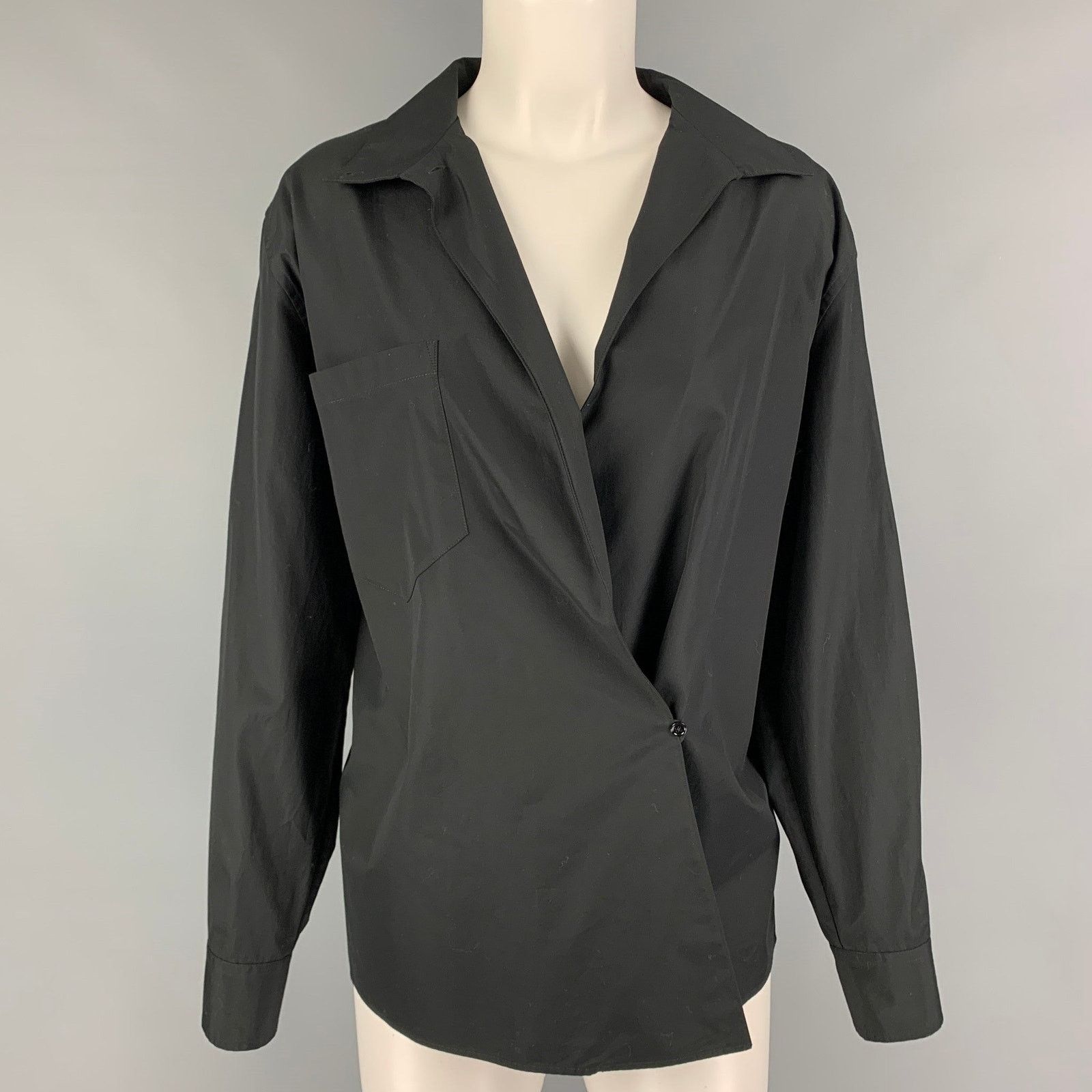 RALPH LAUREN Size 6 Black Cotton Wrap Around Casual Top