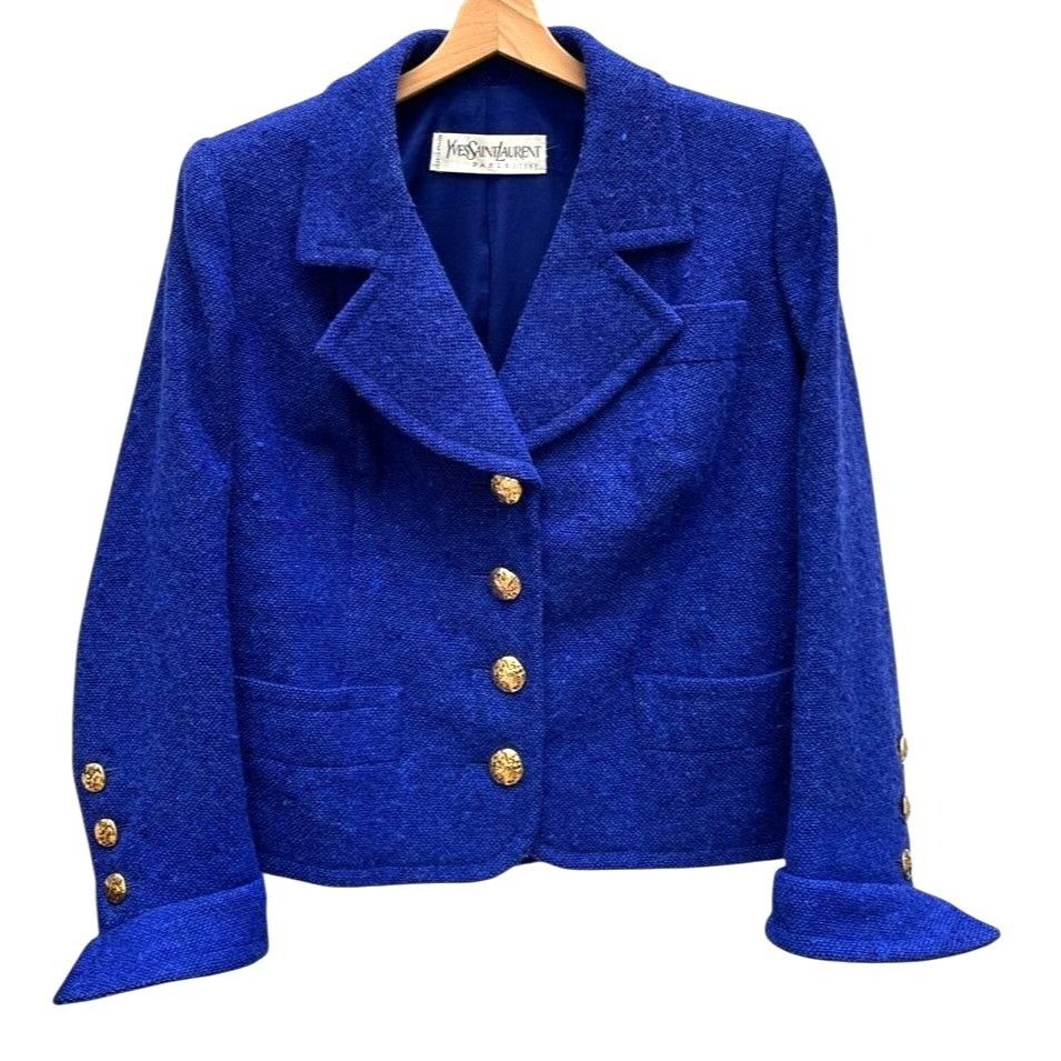 Yves Saint Laurent Royal Blue Blazer Jacket Size L / US 10 / IT 46 - 1 Thumbnail