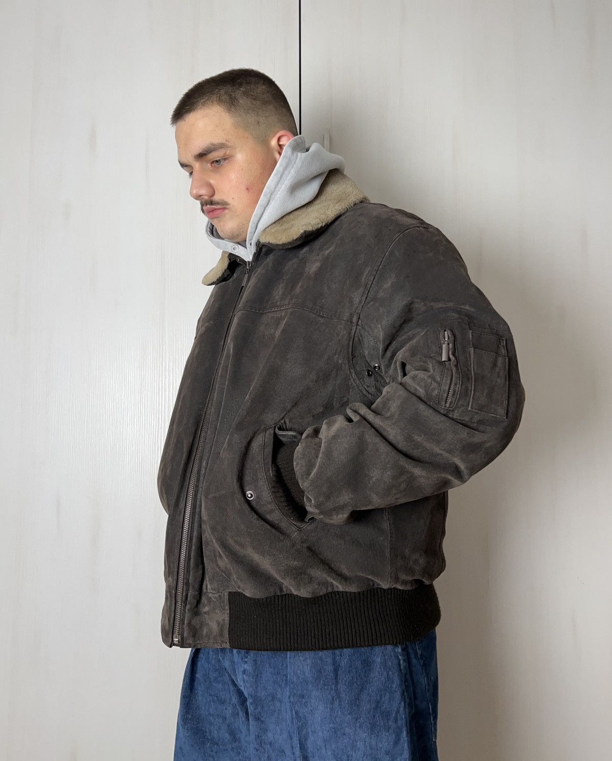 Genuine Leather Vintage Aviator Jacket with sherpa leather jacket size Xl Size US XL / EU 56 / 4 - 5 Thumbnail