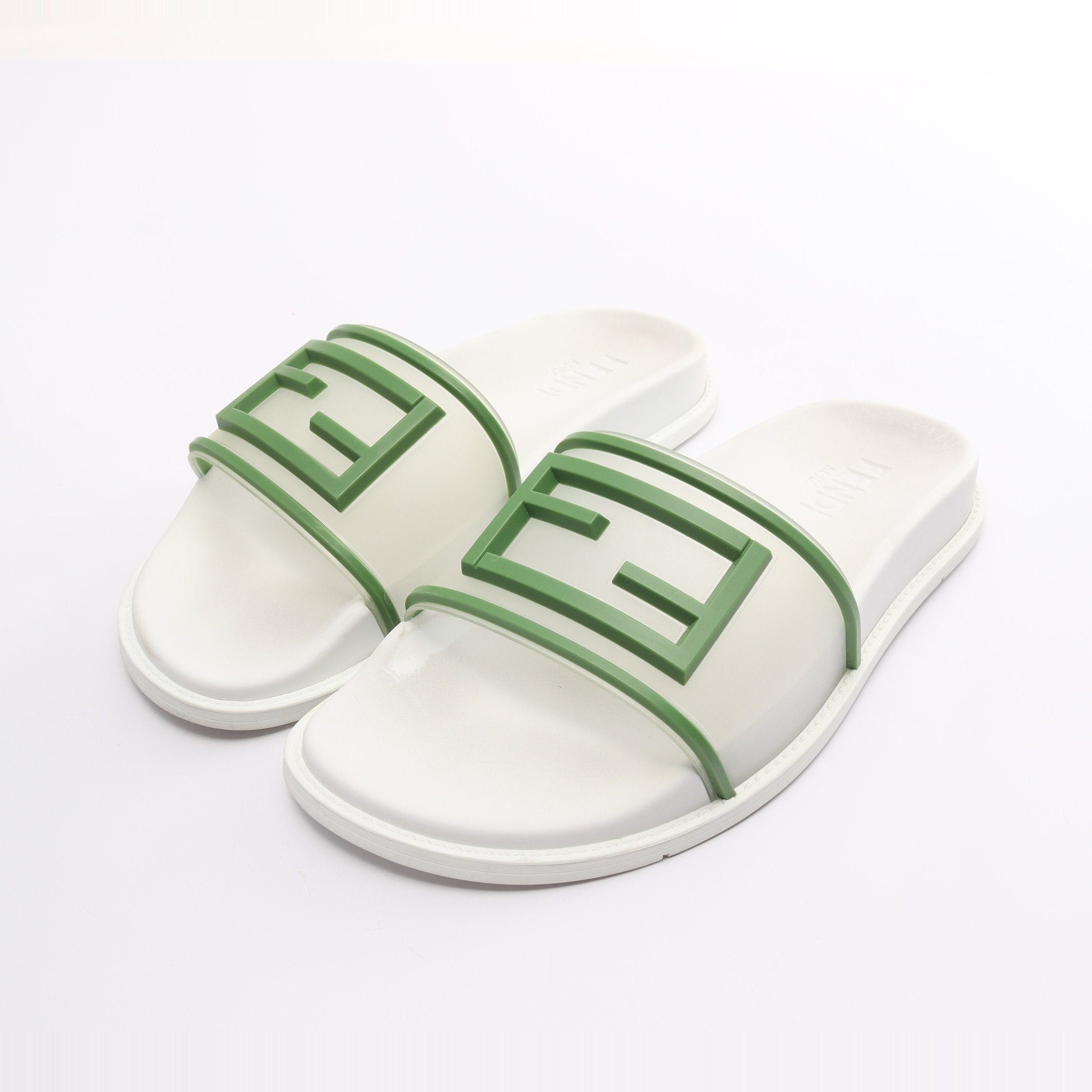 image of Fendi Ff Logo Slide Sandals Rubber Green White, Men's