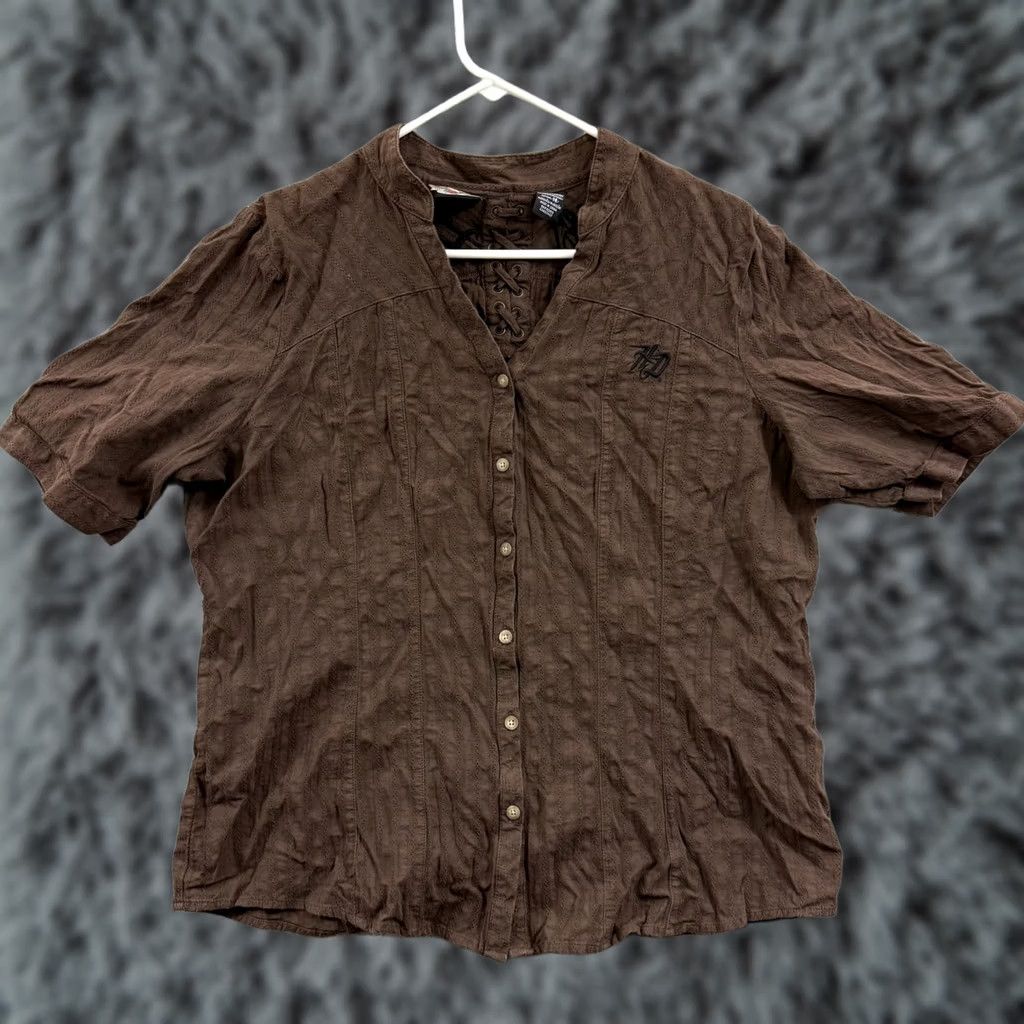 Harley Davidson Harley-Davidson Shirt Womens 1W Brown V-Neck Button Up Casual Biker Motorcycle Size XS / US 0-2 / IT 36-38 - 1 Thumbnail