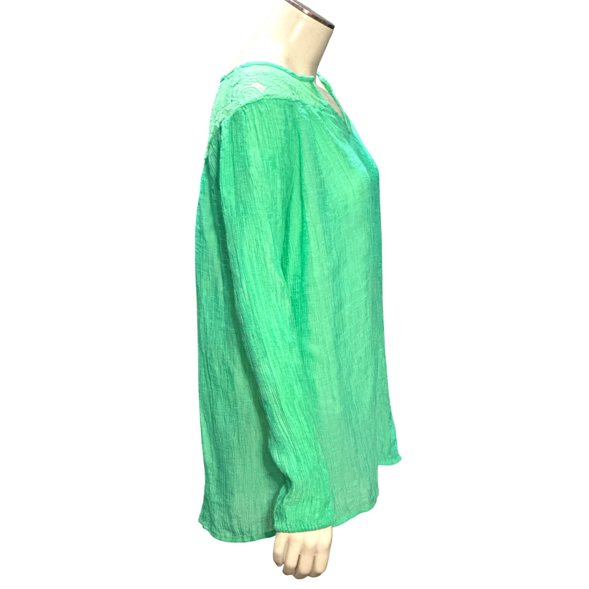 Other CCC Sheer Teal Long Sleeve Blouse With Lace Accents Crinkled Size M / US 6-8 / IT 42-44 - 4 Thumbnail
