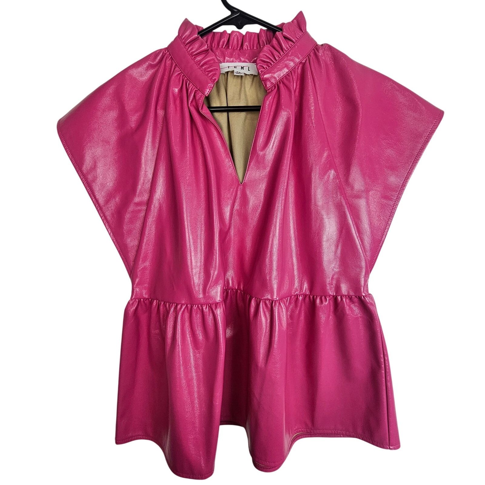 Anthropologie THML Anthropologie Womens Faux Leather Shiny Peplum Top XS Size XS / US 0-2 / IT 36-38 - 1 Thumbnail