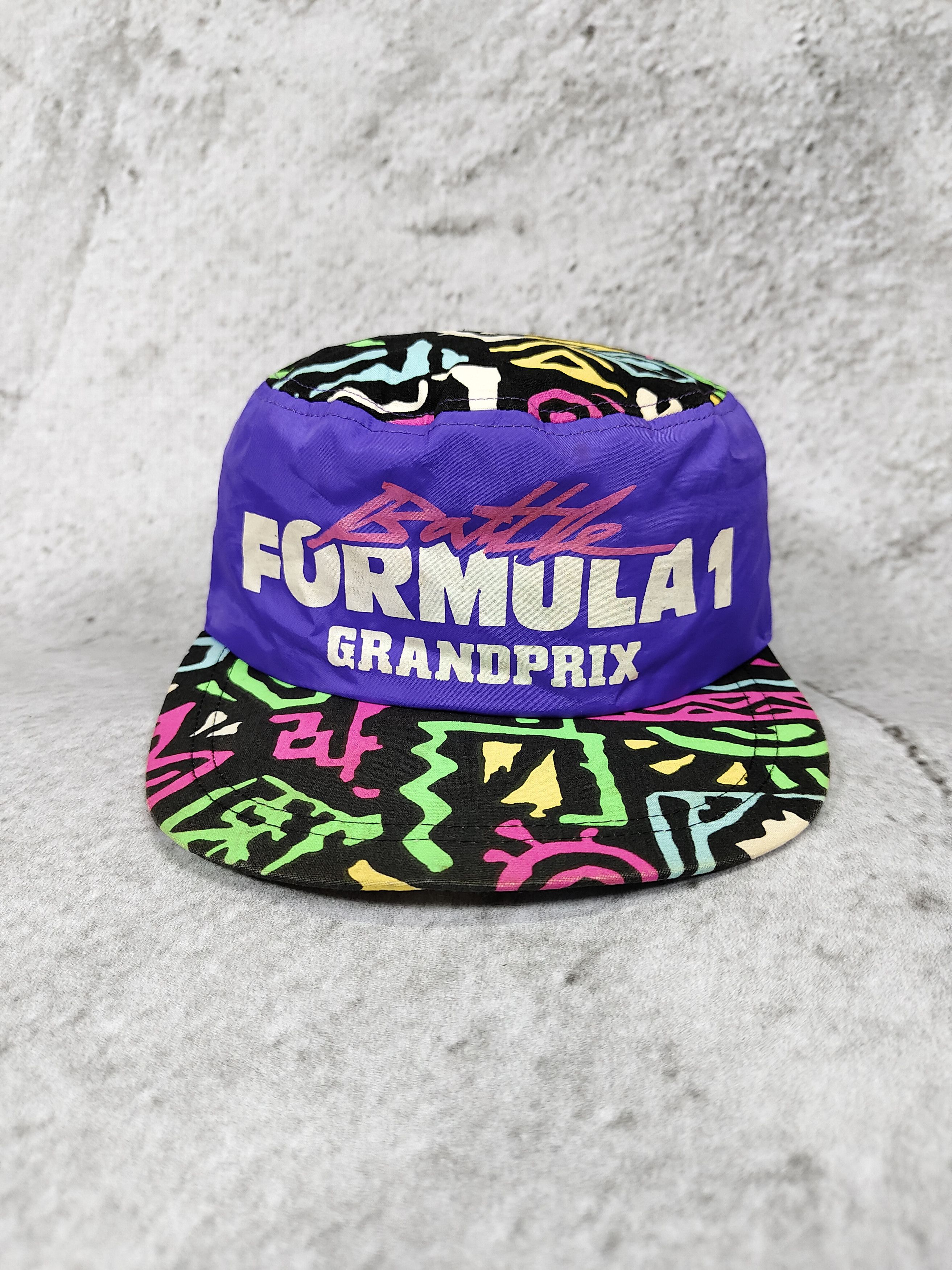 Vintage 80s Formula 1-Archived Grand Prix AOP Neon Abstract Cap Size 26 - 2 Thumbnail