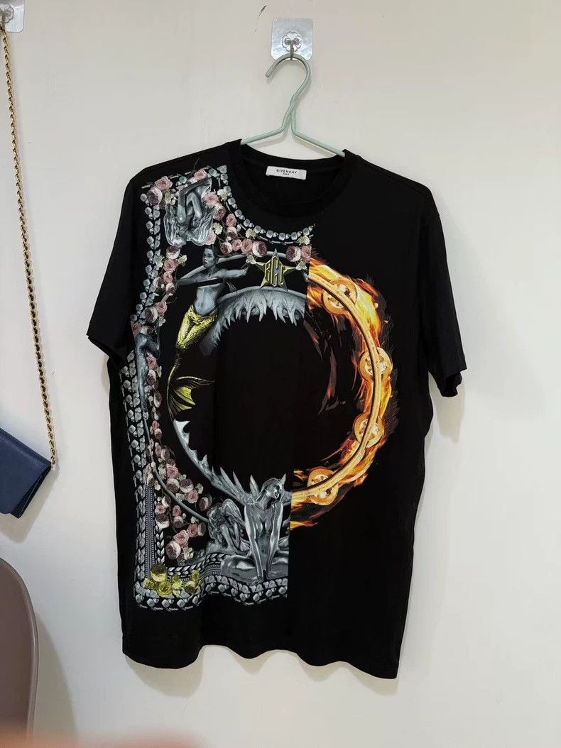 Givenchy Flaming Flower Shark runway style men's T-shirt