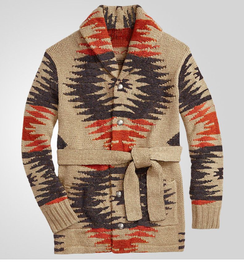 Japanese Brand Retro Heavy Jacquard Sweaters Leisure Lace-up Cardigan Size US L / EU 52-54 / 3 - 1 Thumbnail