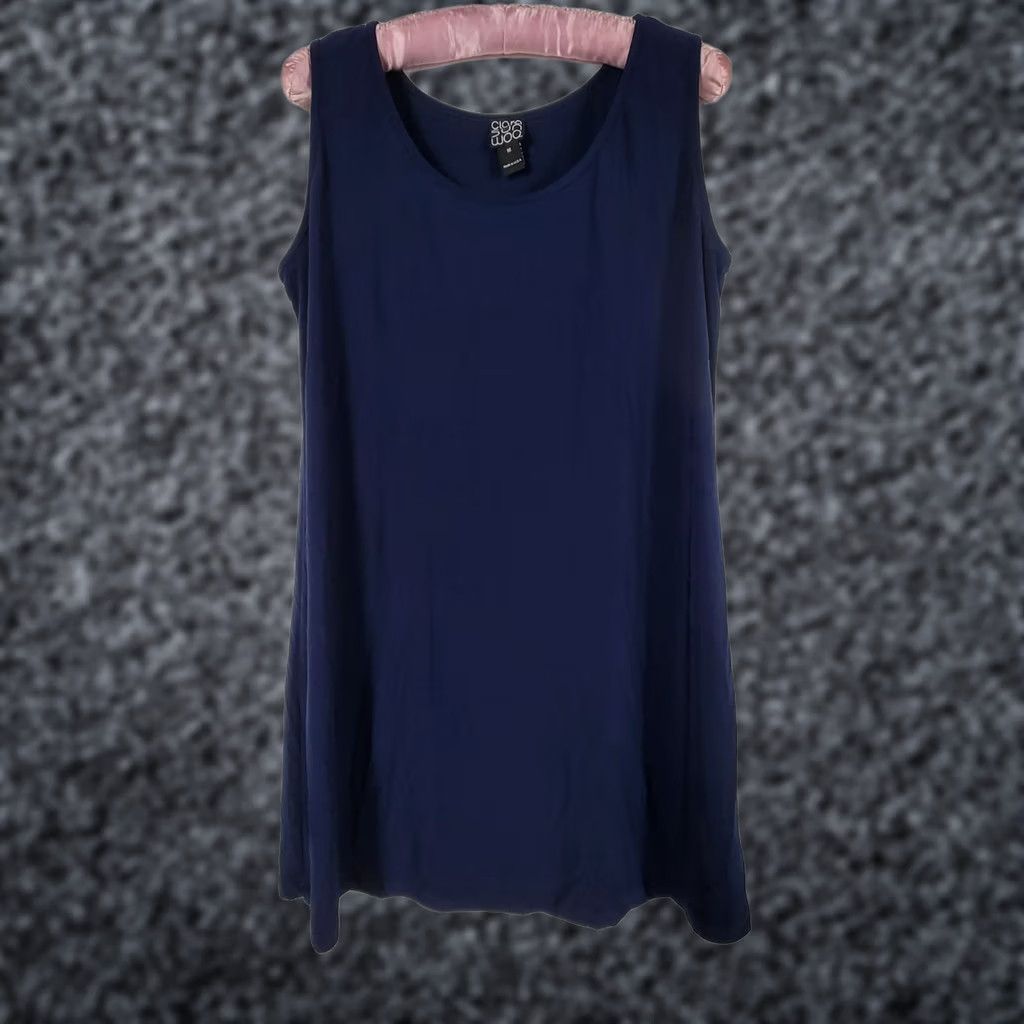Vintage Clara Sunwoo Tunic Top/Dress Medium Navy Sleeveless Tank Stretch Knit Womens Size M / US 6-8 / IT 42-44 - 1 Thumbnail