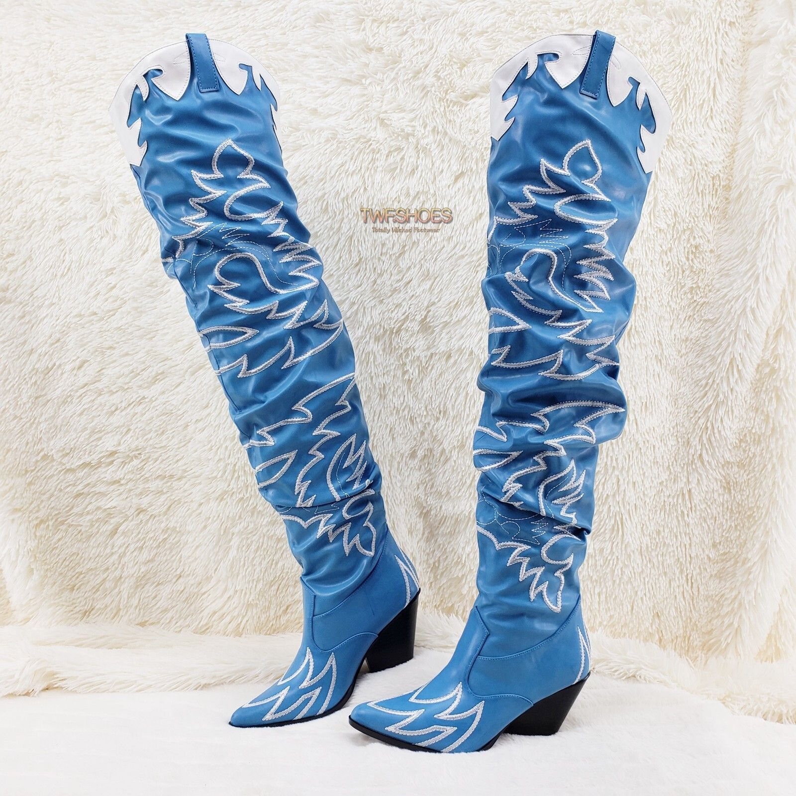 Other Kelsey 21 Rock Star Turquoise & White Western Slouch OTK Thi Size US 9 / IT 39 - 1 Thumbnail
