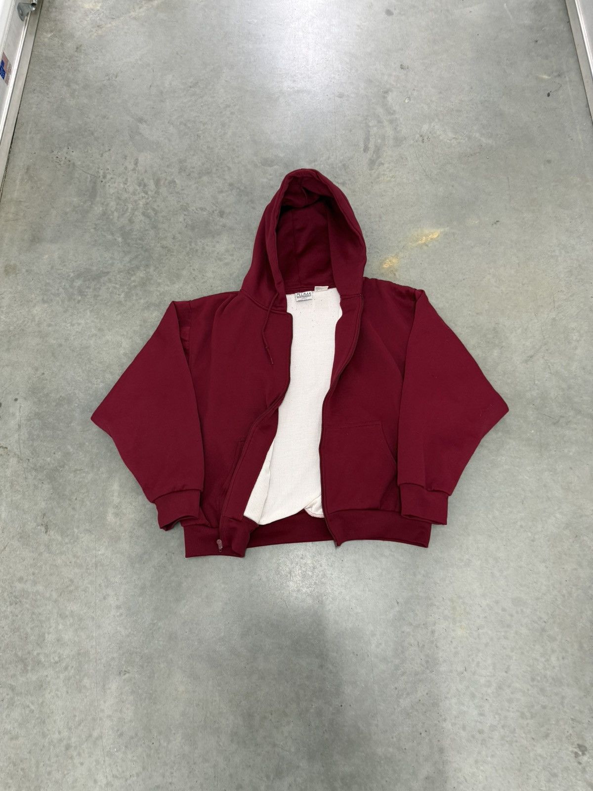 Japanese Brand Pluma Burgundy Thermal Waffle Lined Vintage Full Zip Hoodie Size US XL / EU 56 / 4 - 5 Thumbnail