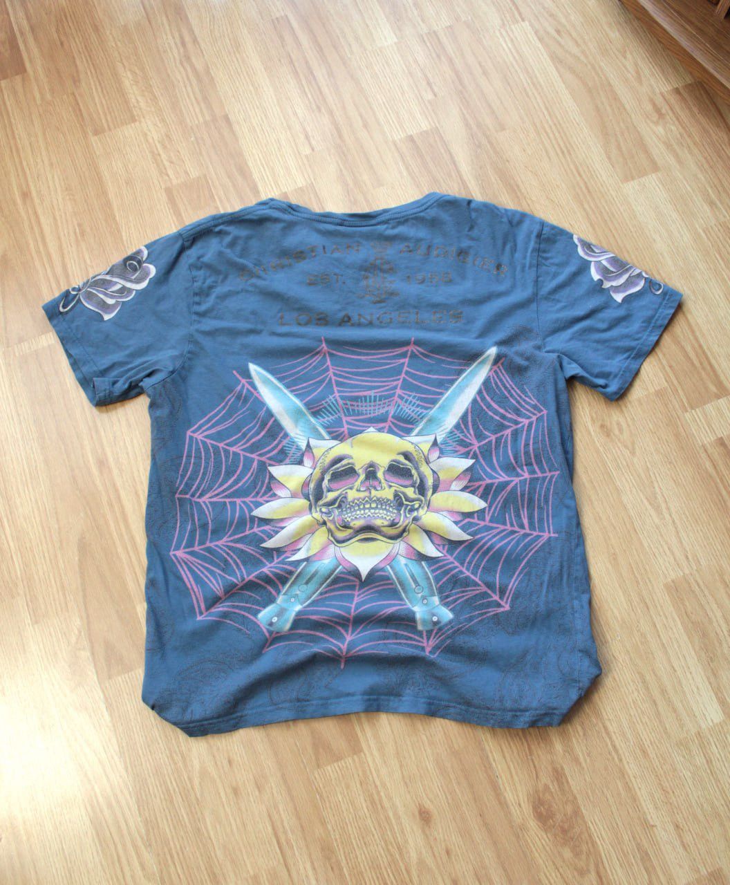 Christian Audigier 🔥 Christian Audigier Ed Hardy Skulls Y2K T Shirt Hearts Size US L / EU 52-54 / 3 - 2 Thumbnail