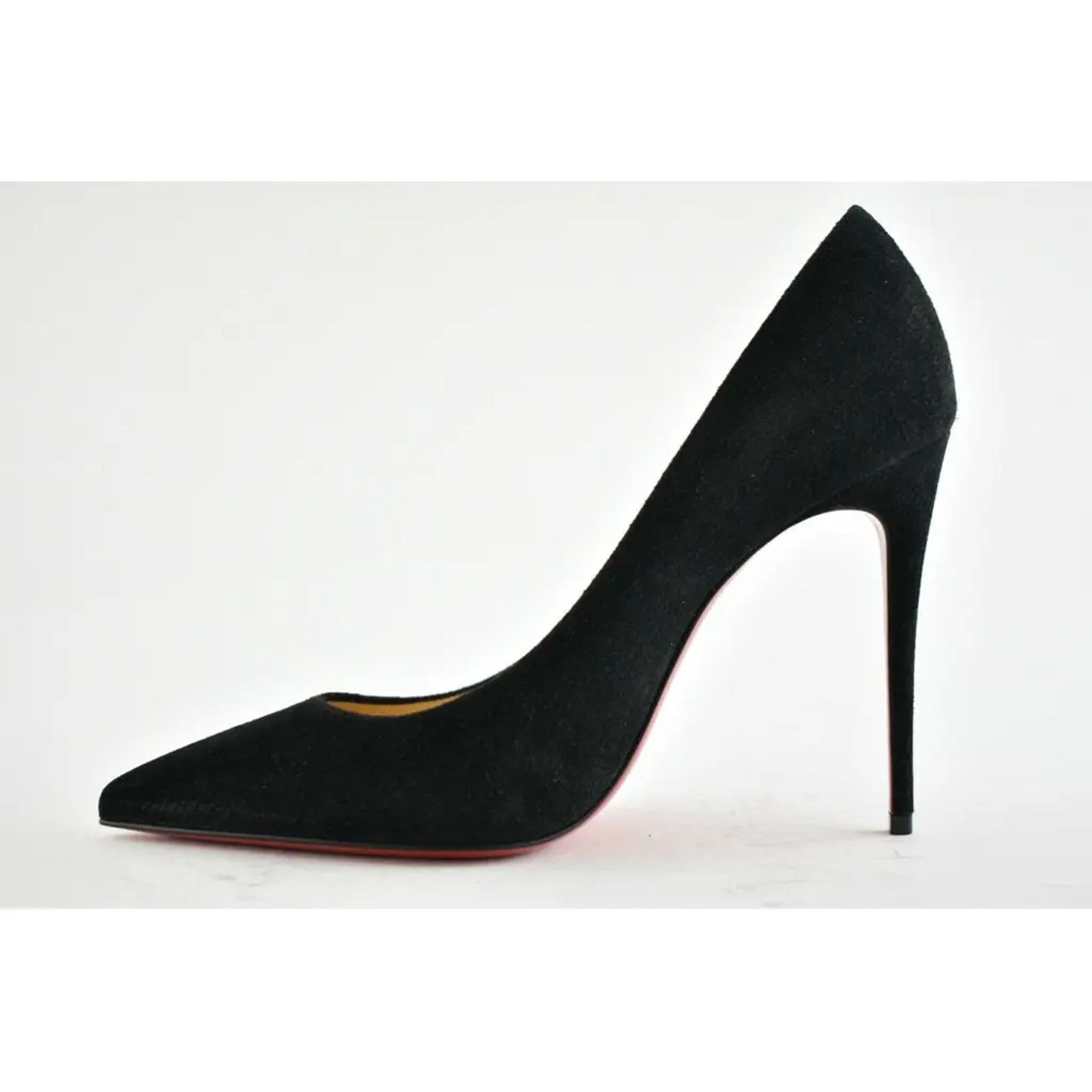 Christian Louboutin Kate 100 Black Suede Guana Classic Pointed Toe Heel Pump 37 Size US 7 / IT 37 - 8 Thumbnail