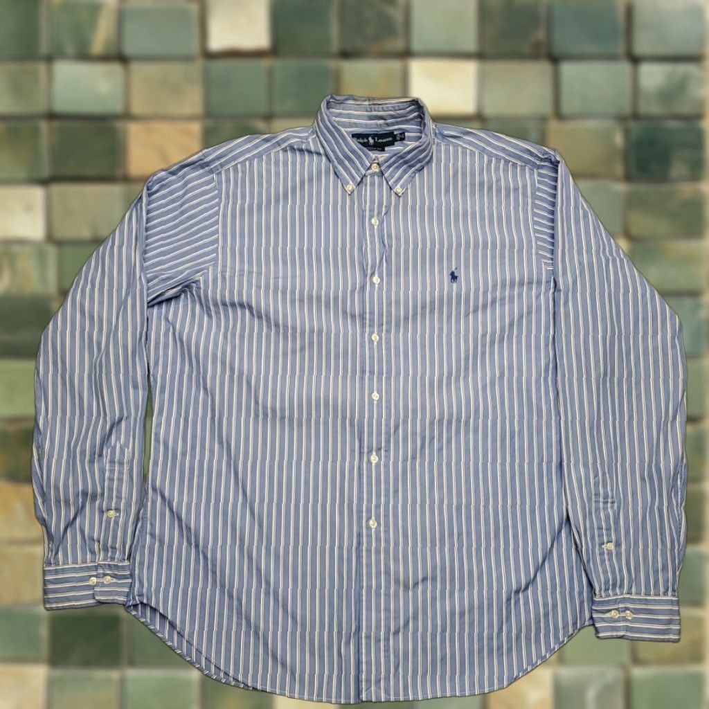 Ralph Lauren VINTAGE Ralph Lauren Shirt Mens 17 Blue Striped Long Sleeve Classic Pony Casual Size US L / EU 52-54 / 3 - 1 Thumbnail