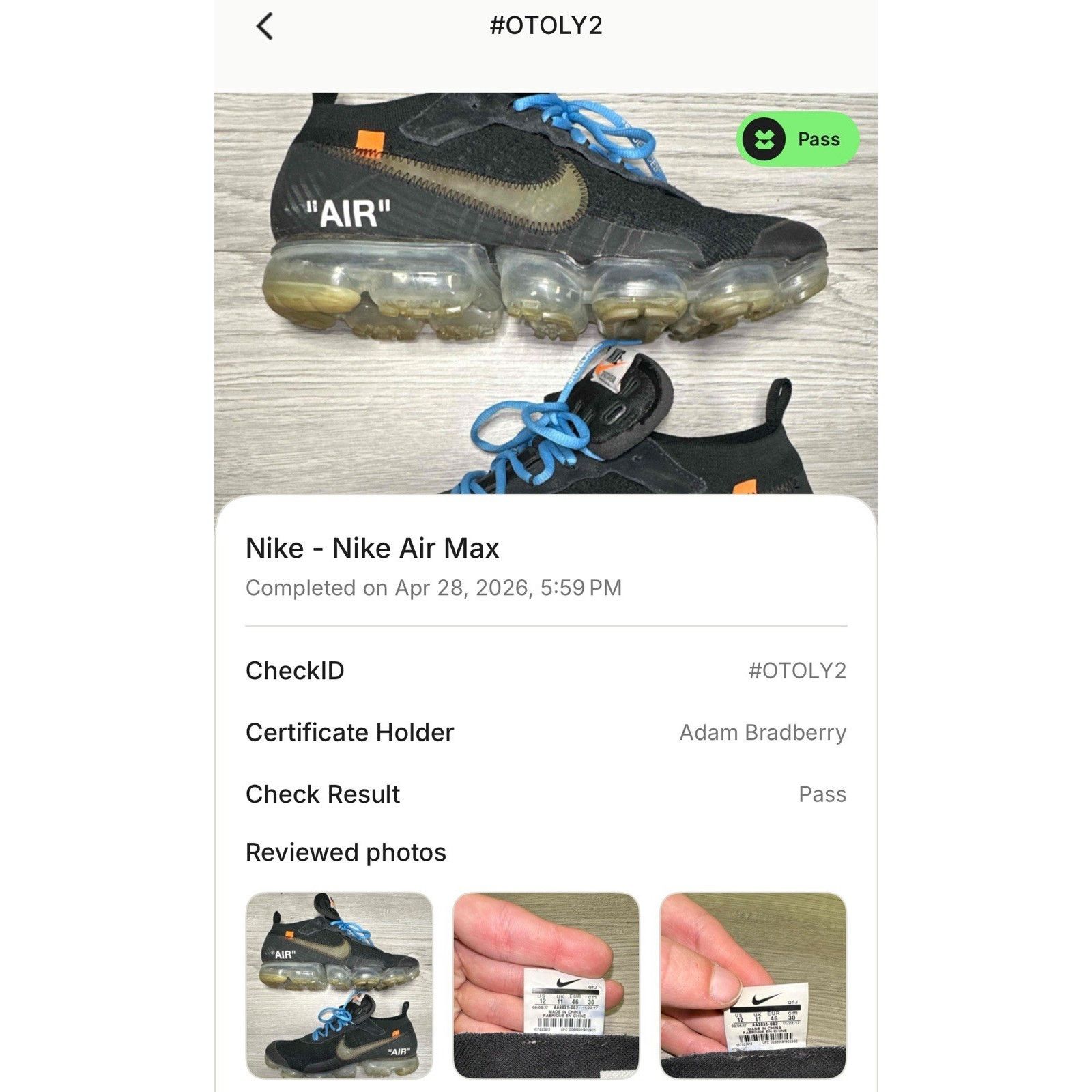 Nike × Off-White Off-White x Nike Air VaporMax Part 2 - Size 12 Size US 12 / EU 45 - 10 Thumbnail
