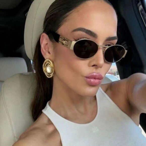 Versace Versace VE2264 10025A Sunglasses Gold Oval Frame, Brown Size ONE SIZE - 2 Thumbnail