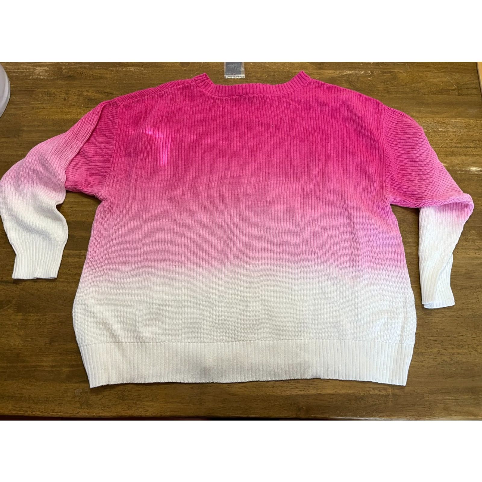 Vintage All Worthy Shirt Womens 2X Pink White Ombre Crew Neck Pullover Knit Sweater Size XXL / US 16-18 / IT 52-54 - 2 Thumbnail