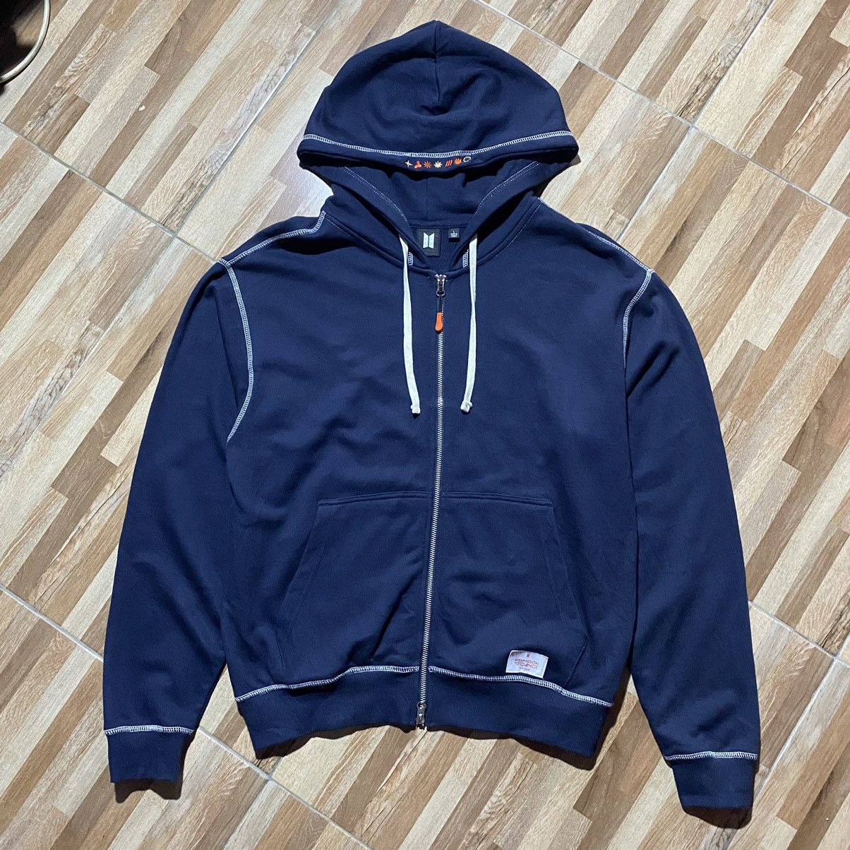 image of Archival Clothing x Good Music Merchandise B.t.s Official Merchandise Zip Up Hoodied in Navy (Size 