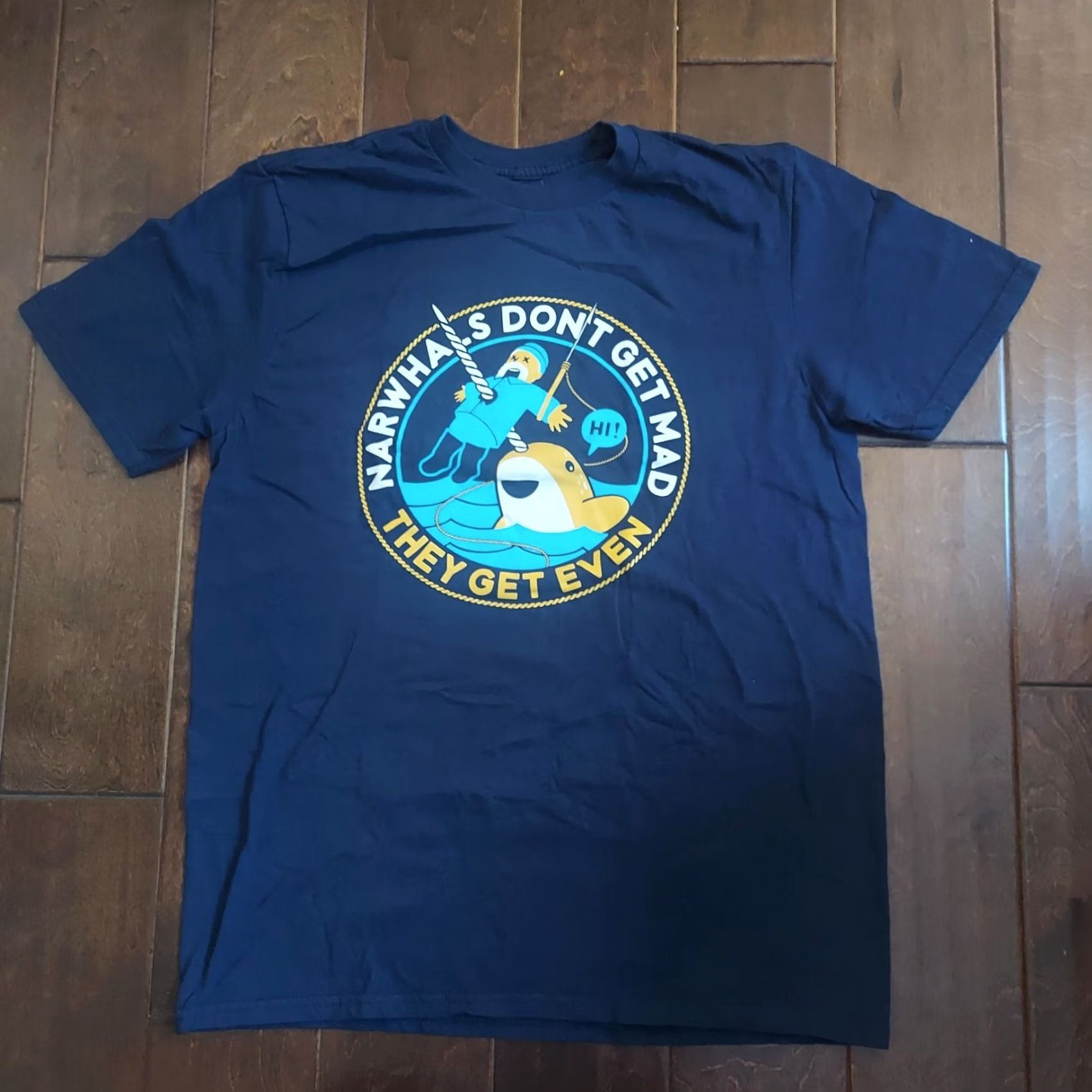 Vintage Snorg Tee Men's Blue Narwhales Don't Get Mad They Get Even Graphic T-Shirt Sz M Size US M / EU 48-50 / 2 - 2 Thumbnail