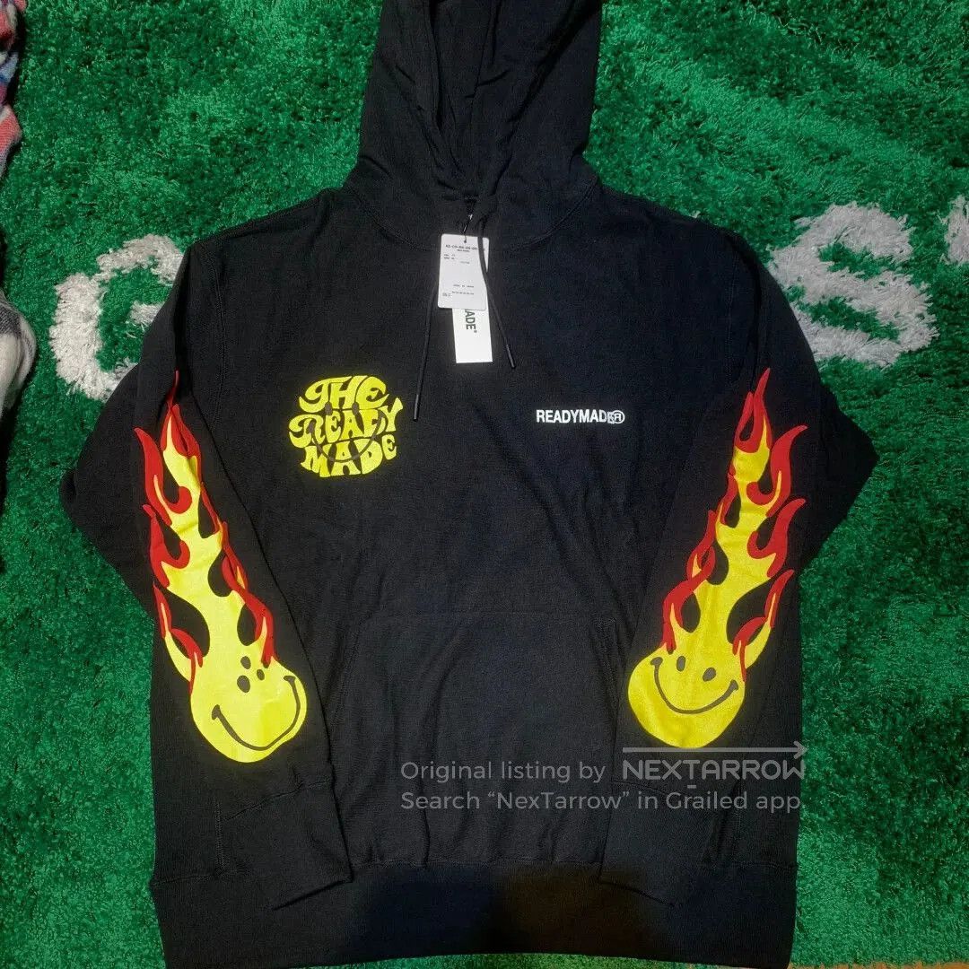 READYMADE Readymade Flame Smile Face Hoodie. Size US XL / EU 56 / 4 - 1 Thumbnail