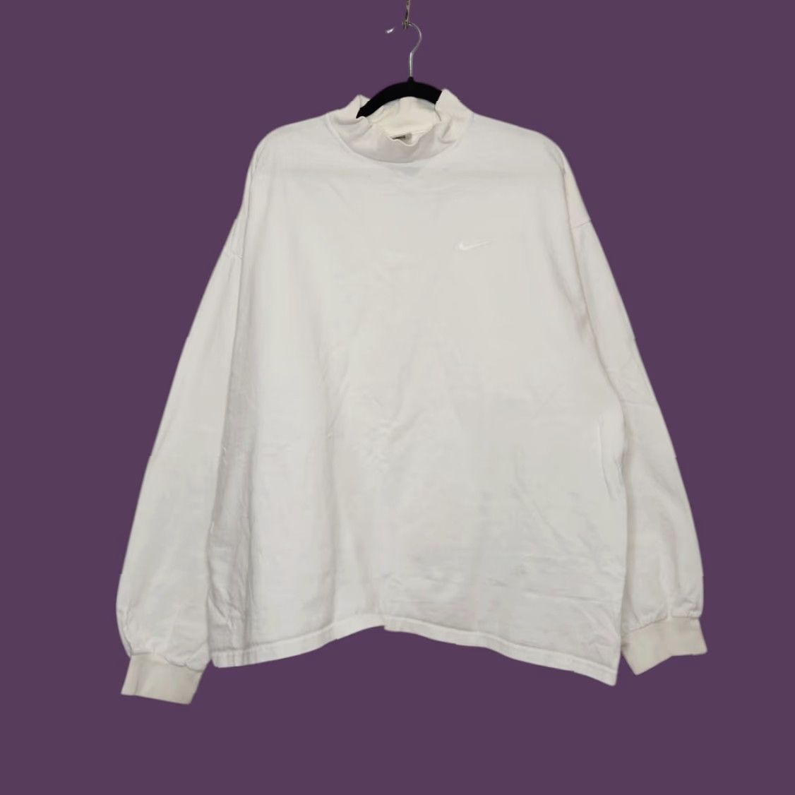 Nike VINTAGE Nike Long Sleeve Shirt 2XL White Mock Neck Swoosh 90s Rare Mens Womens Size US XXL / EU 58 / 5 - 2 Thumbnail