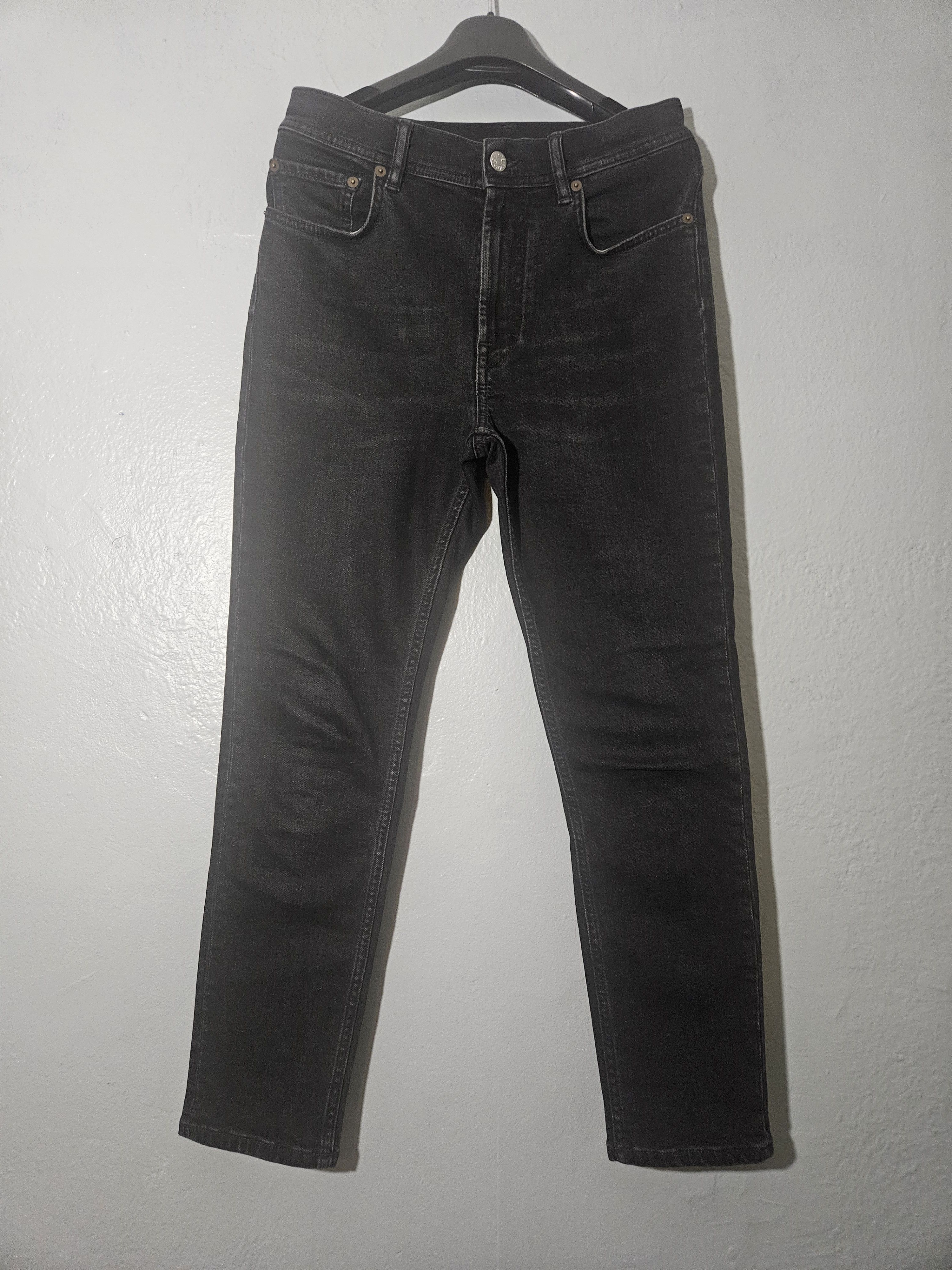 Acne Studios Melk Used Blk Leather Back Patch Black Denim Jeans Size US 29 - 4 Thumbnail