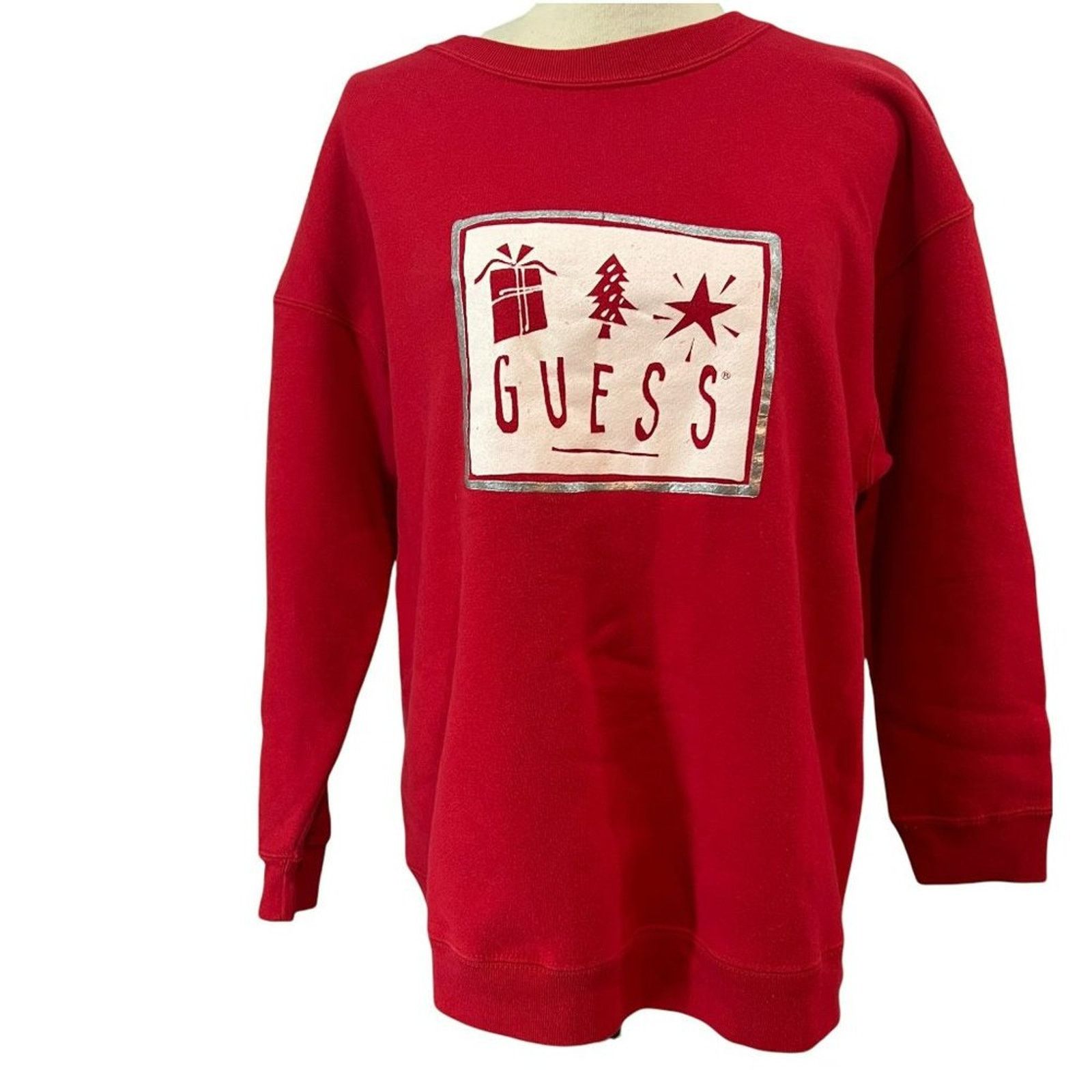 Vintage Guess Red Holiday Graphic Pullover Sweatshirt O/S