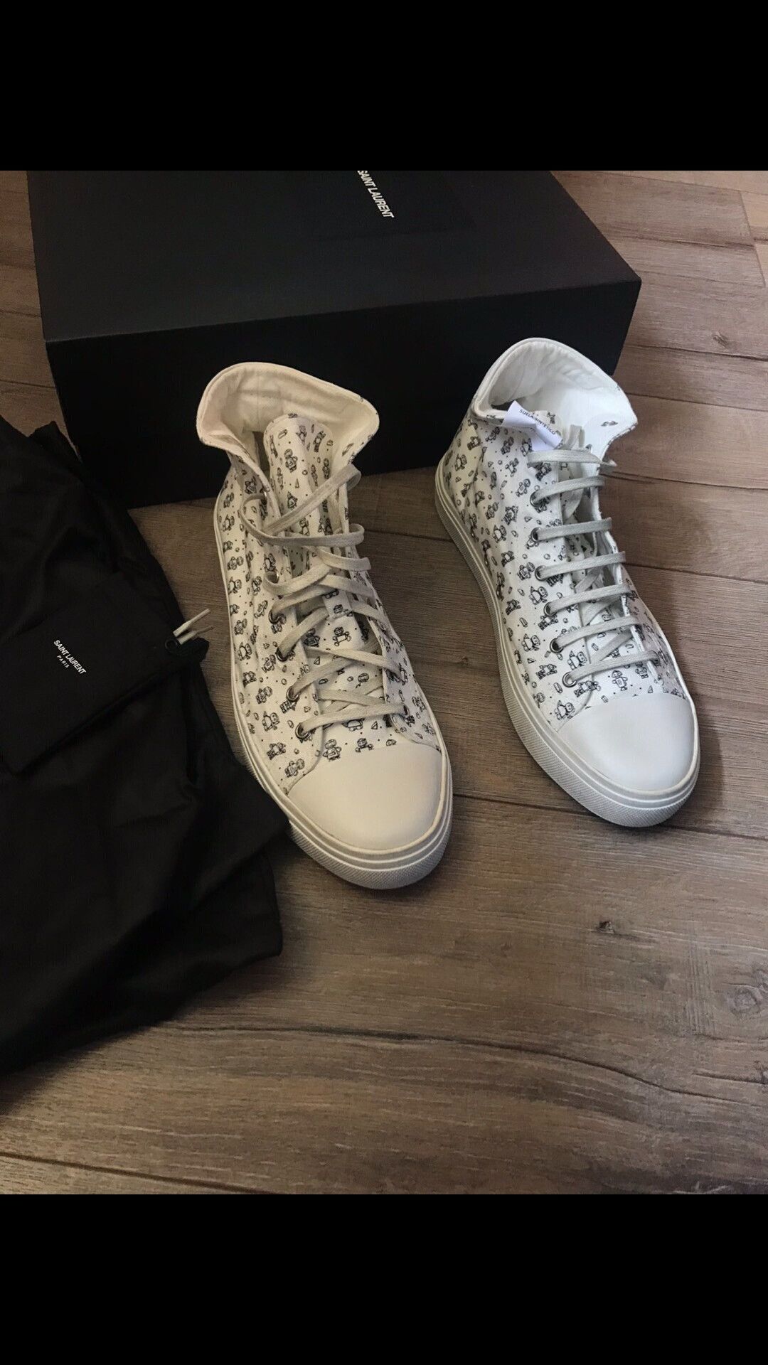 Saint Laurent Paris Saint Laurent White High-Top Canvas Leather Sneakers Size US 9.5 / EU 42-43 - 1 Thumbnail