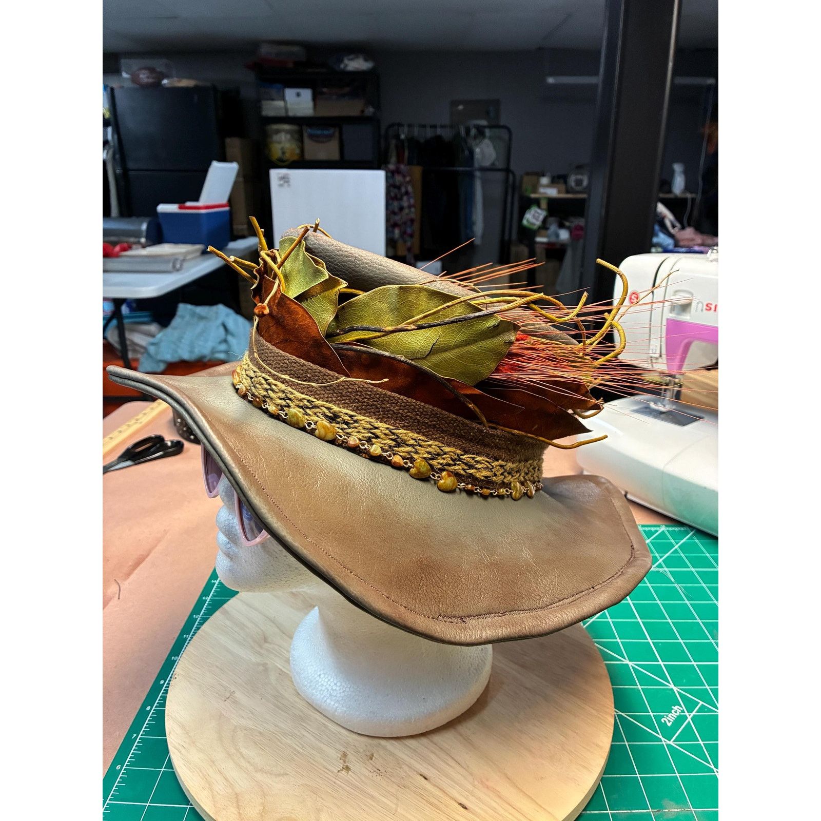 Other Handcrafted leather woodland wide brim hat – SaintArtPhilly Size ONE SIZE - 4 Thumbnail