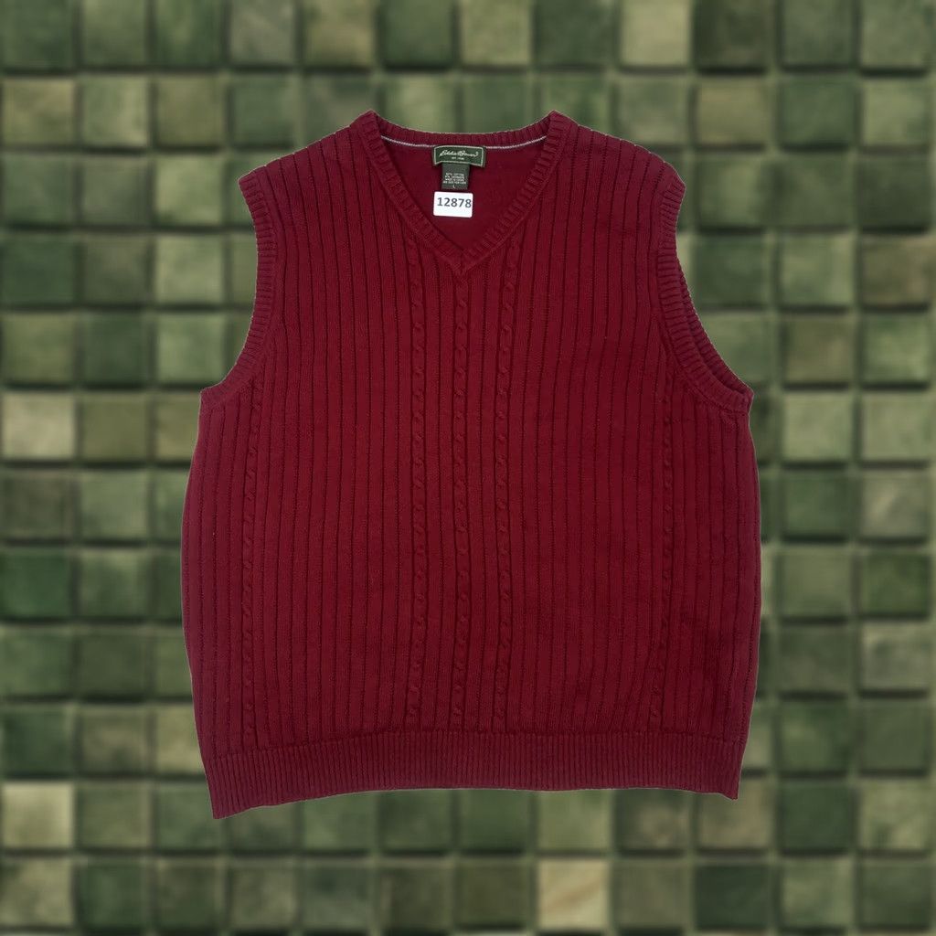 Eddie Bauer VINTAGE Eddie Bauer Sweater Vest Shirt Men Large Red 90s Cable-Knit V-Neck Sleeveless Wool? Cashmere (note: original mentions Cashmere) Size US L / EU 52-54 / 3 - 1 Thumbnail