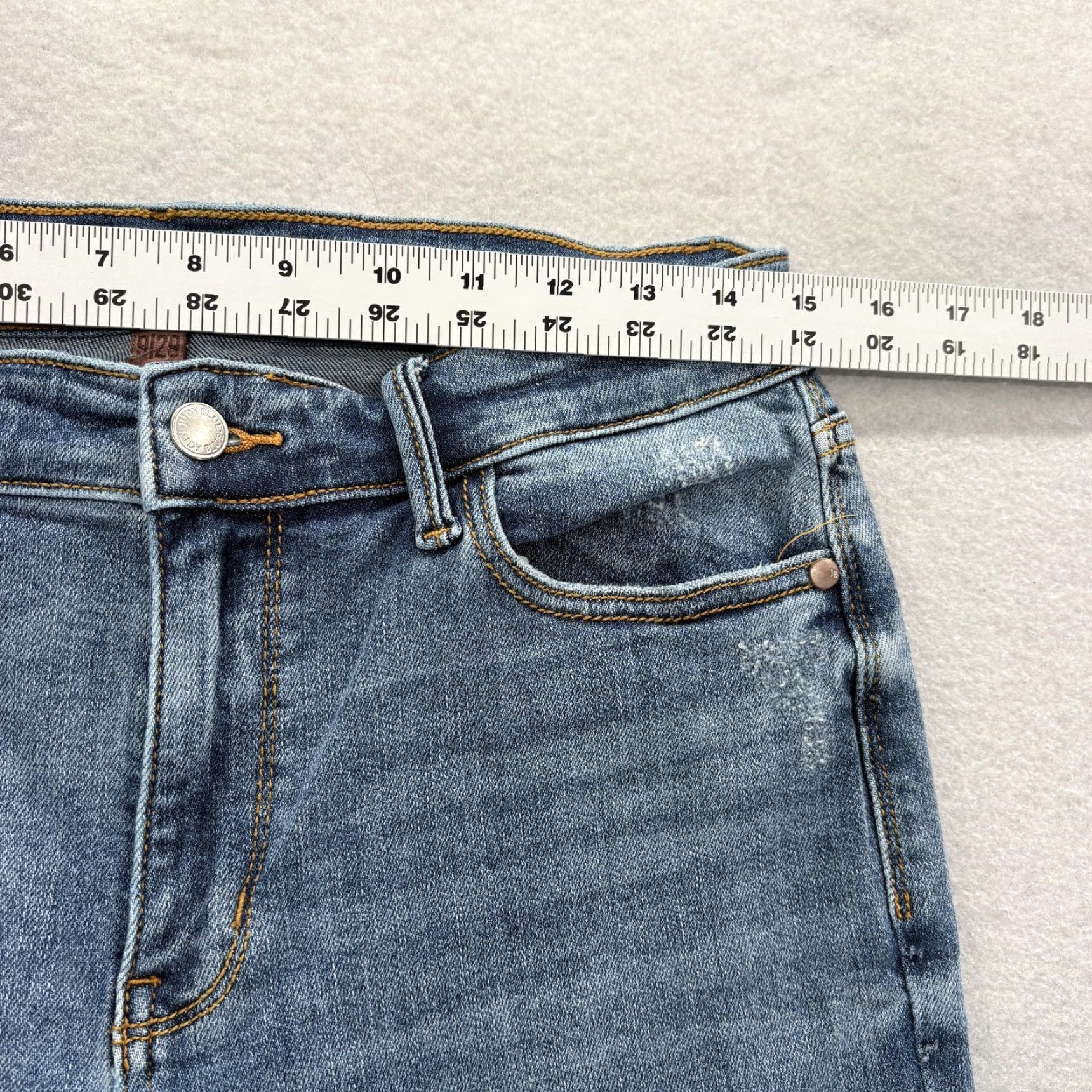 Vintage Judy Blue Jeans Womens 29 Straight High Rise Distressed Fringe Denim Blue 5-Pocket Comfort Stretch Mens? Women? Size 29" - 6 Thumbnail