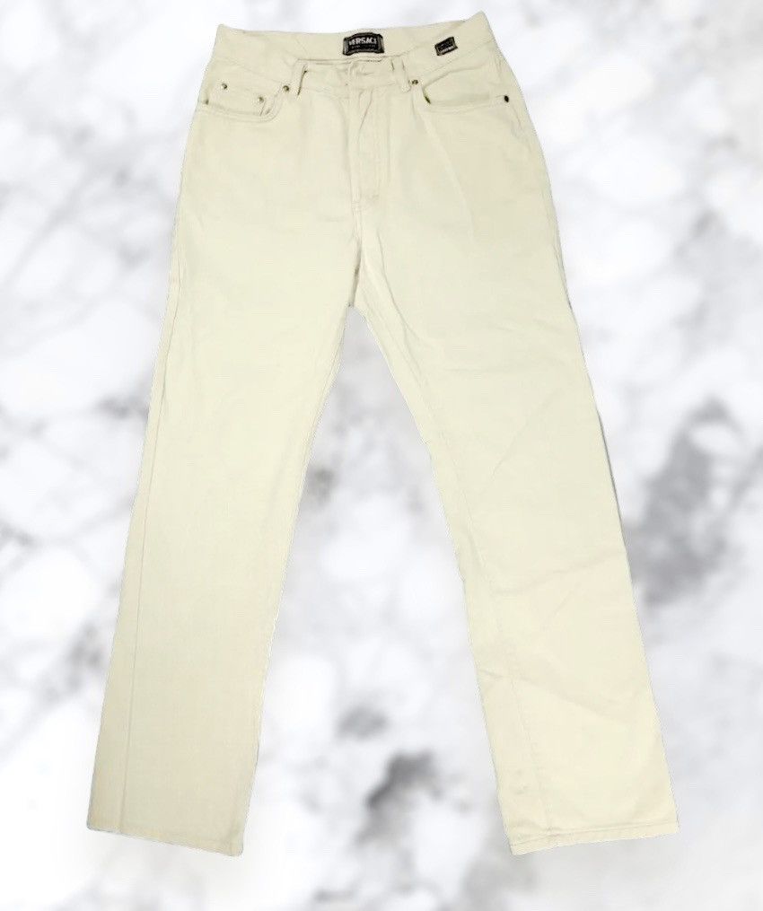 image of Italian Designers x Versace Luxary Versace Metal Medusa Denim Vintage Jeans Pants in Beige (Size 34