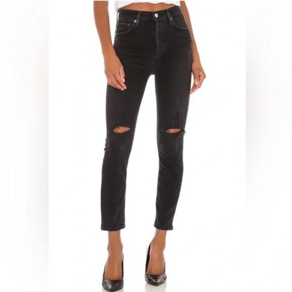 Agolde AGOLDE Nico Slim Leg Distressed Jeans in Black Size 27" / US 4 / IT 40 - 1 Thumbnail