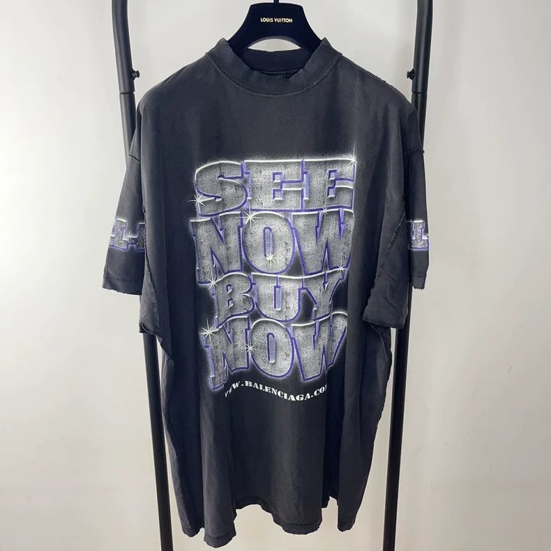 Balenciaga Balenciaga SS24 Distressed Logo Short Sleeve Tee - dmc Size US M / EU 48-50 / 2 - 1 Thumbnail