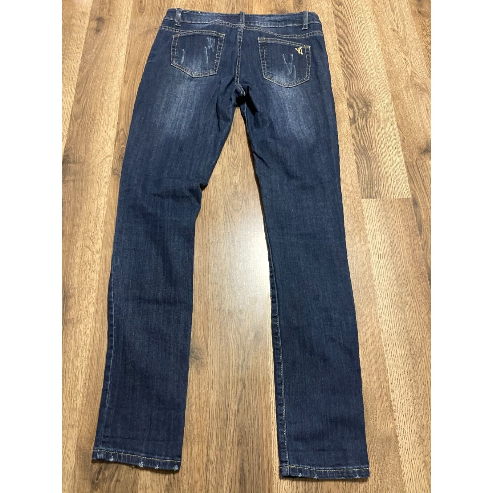 Vintage VIP Jeans Womens Jeans, 5/6, Blue Denim, Distressed, Straight Leg, Pockets, 30in Inseam, Regular Fit, Junior Size Size 27" / US 4 / IT 40 - 2 Thumbnail