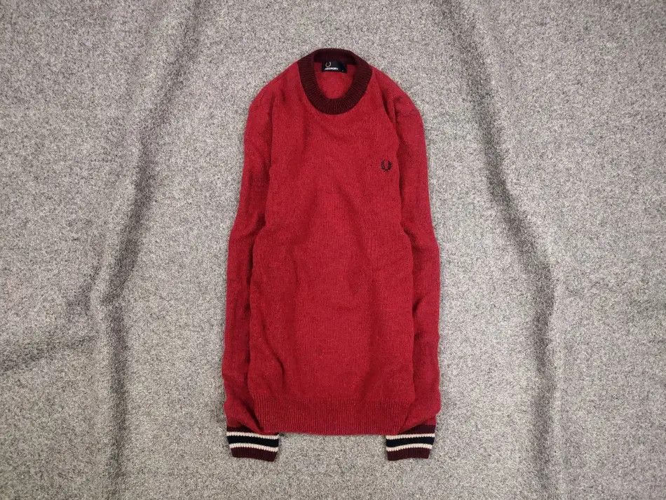 Fred Perry Fred Perry Design Classic Red Wool Crew Check Sweater Size US S / EU 44-46 / 1 - 1 Thumbnail