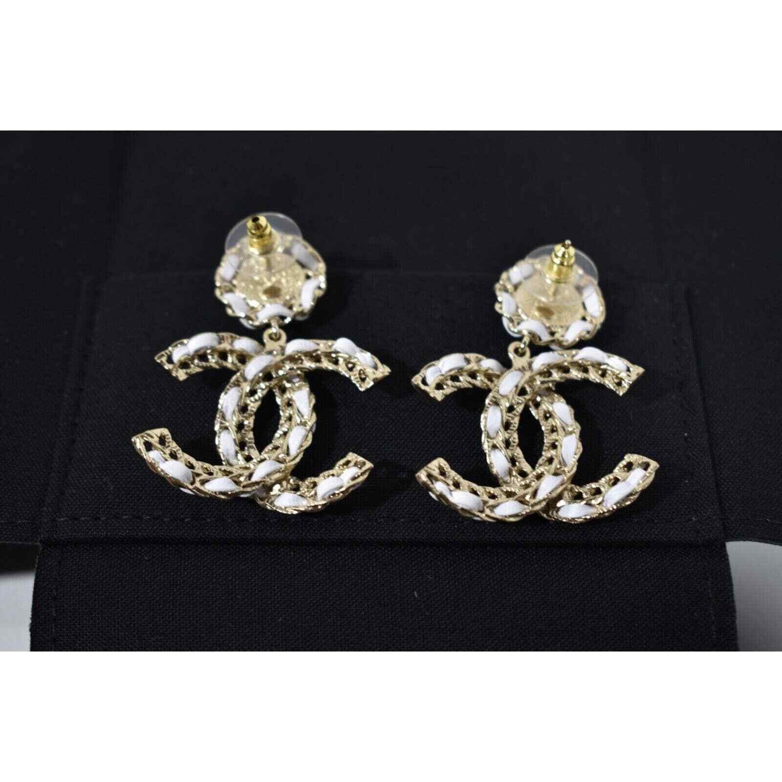 Chanel Chanel Leather Gold CC Logo Dangle Drop Statement Earrings Size ONE SIZE - 10 Thumbnail