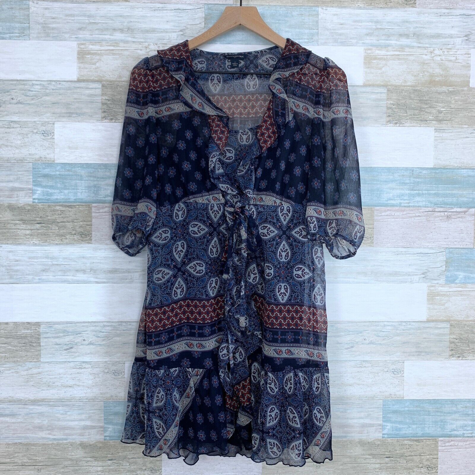 Banana Republic Banana Republic Sheer Peasant Dress Blue Paisley Ruffle 2 Size XS / US 0-2 / IT 36-38 - 1 Thumbnail