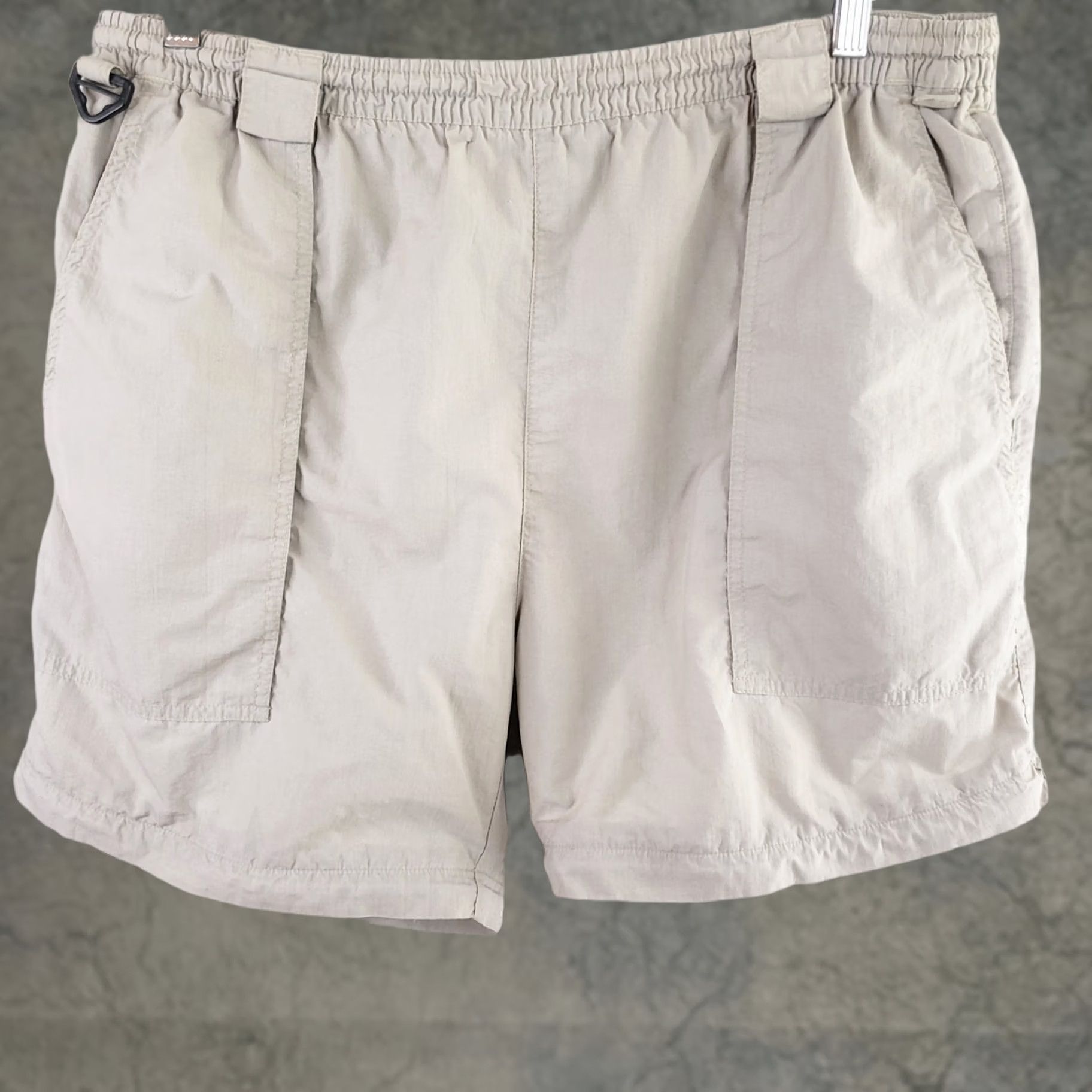 Vintage Bimini Bay Drawstring Fishing Cargo Shorts Men's L Beige Nylon Pockets Cargo Pocket Tan Beige Chino Sitout Regular Motion Outdoors 90s Size US 33 - 1 Thumbnail