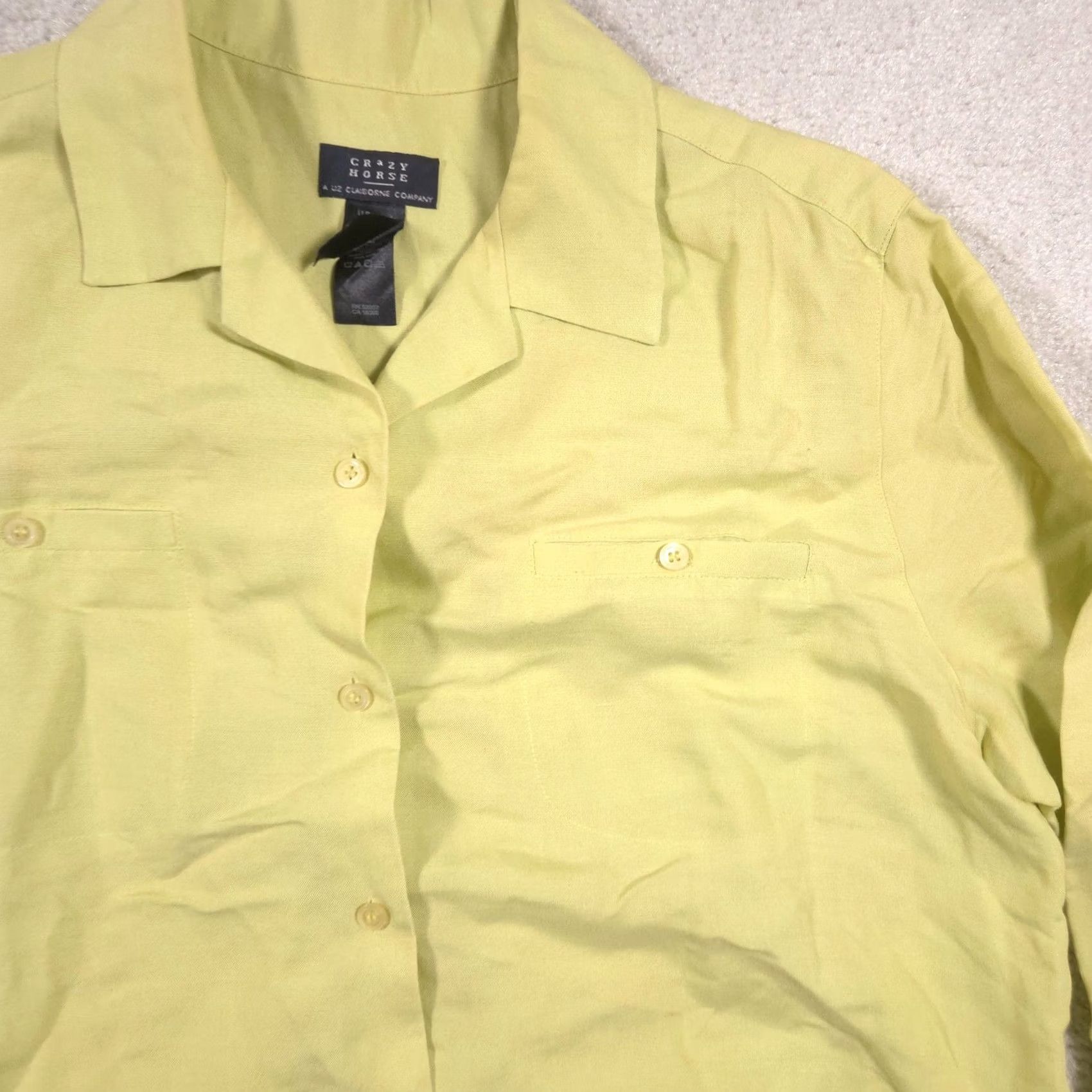 Vintage Crazy Horse Shirt Mens L Yellow Solid Ramie Blend Button Long Sleeve Casual Size US L / EU 52-54 / 3 - 4 Thumbnail