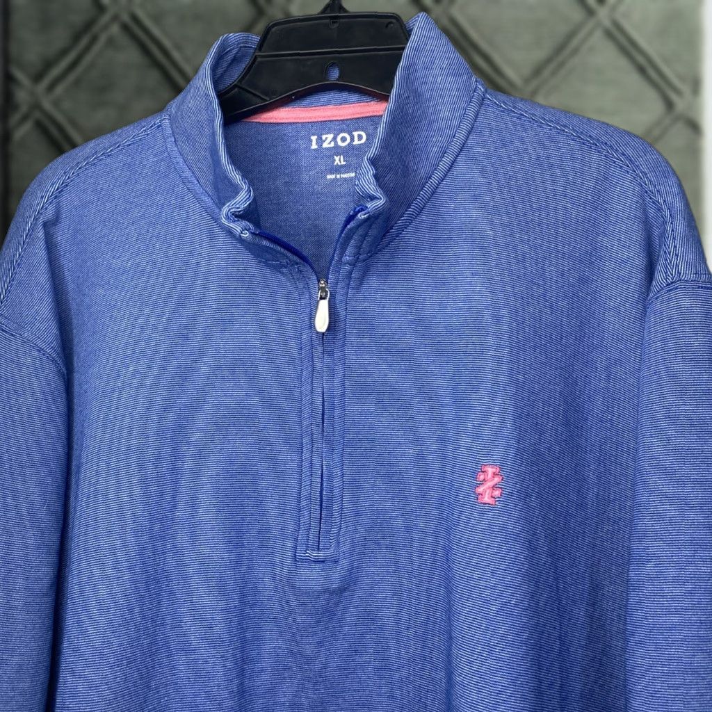 Izod IZOD Mens Long Sleeve 1/4 Zip Light Weight Blue Casual Golf XL Boxy 26x27 Size US XL / EU 56 / 4 - 1 Thumbnail
