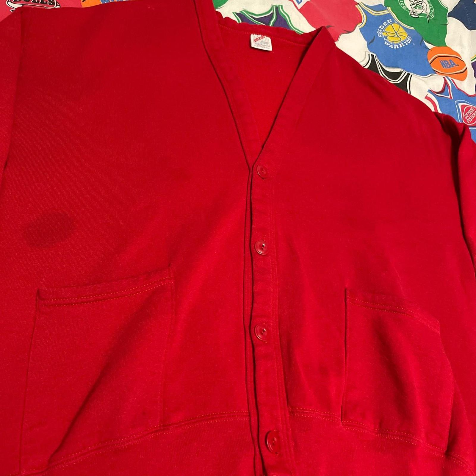 Jerzees × Vintage Vintage 90s Jerzees Blank Red Cardigan Sweater Size US XL / EU 56 / 4 - 3 Thumbnail